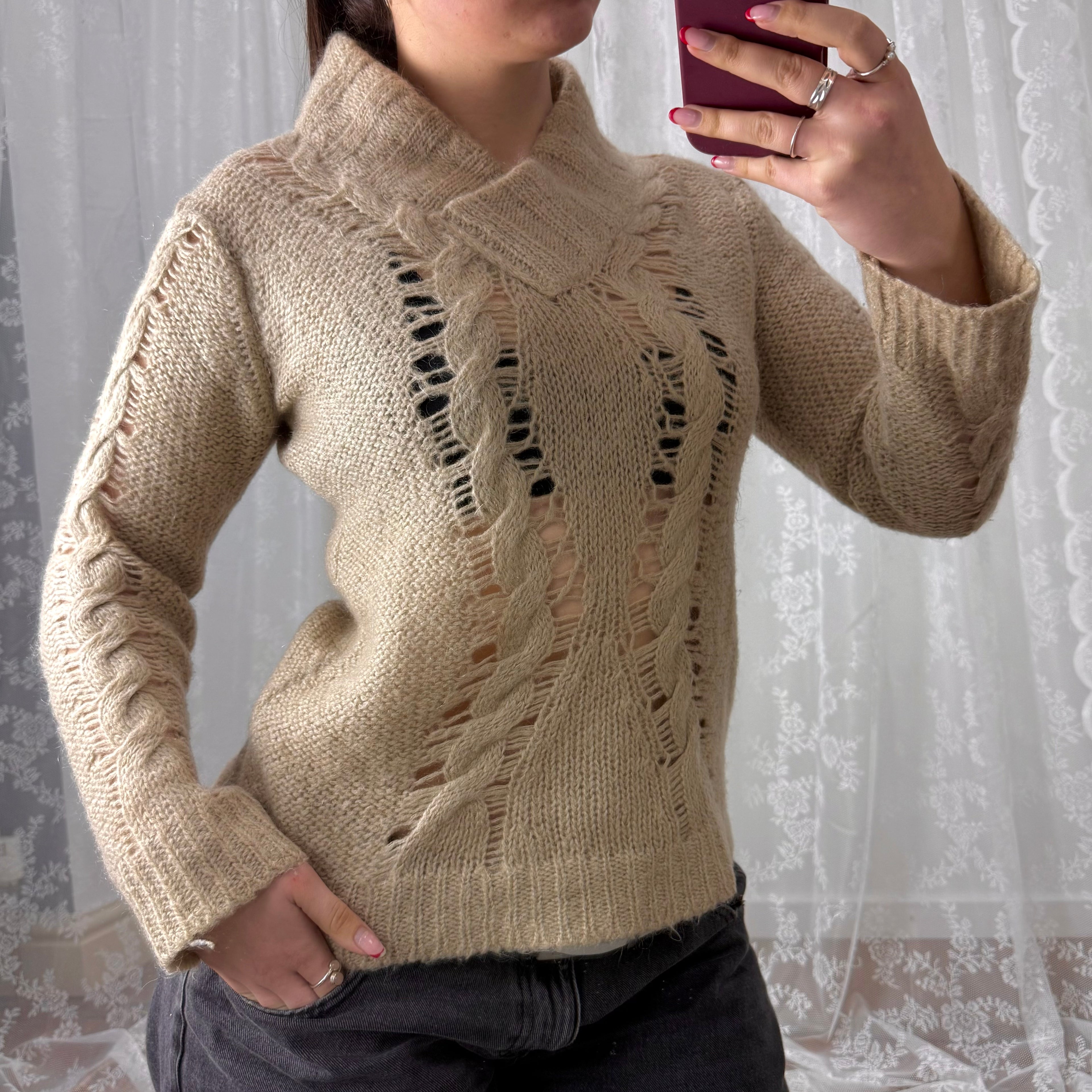 Beige cut out sweater