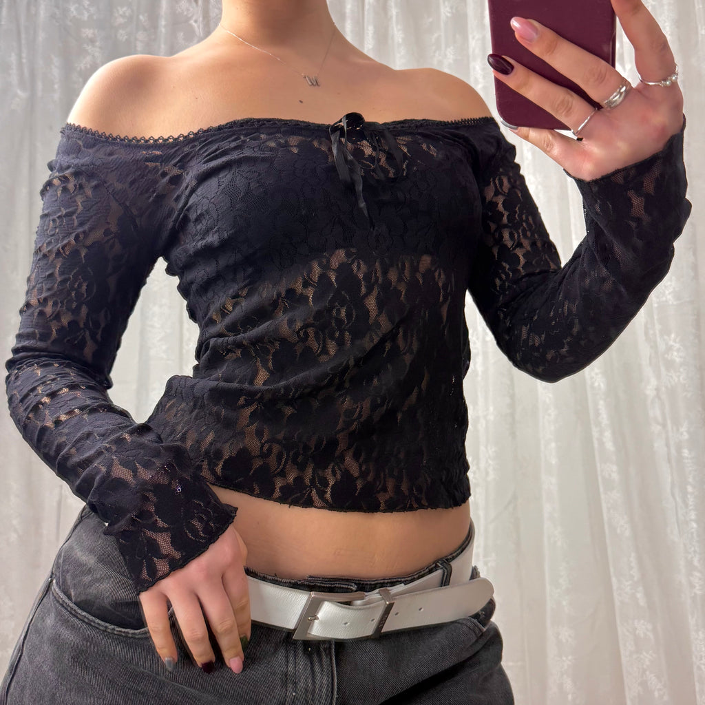 Black lace off the shoulder top