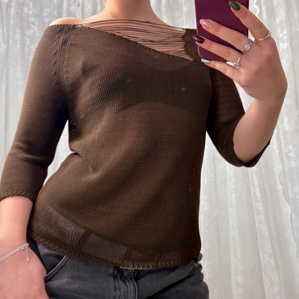 Brown crotchet detailed sweater