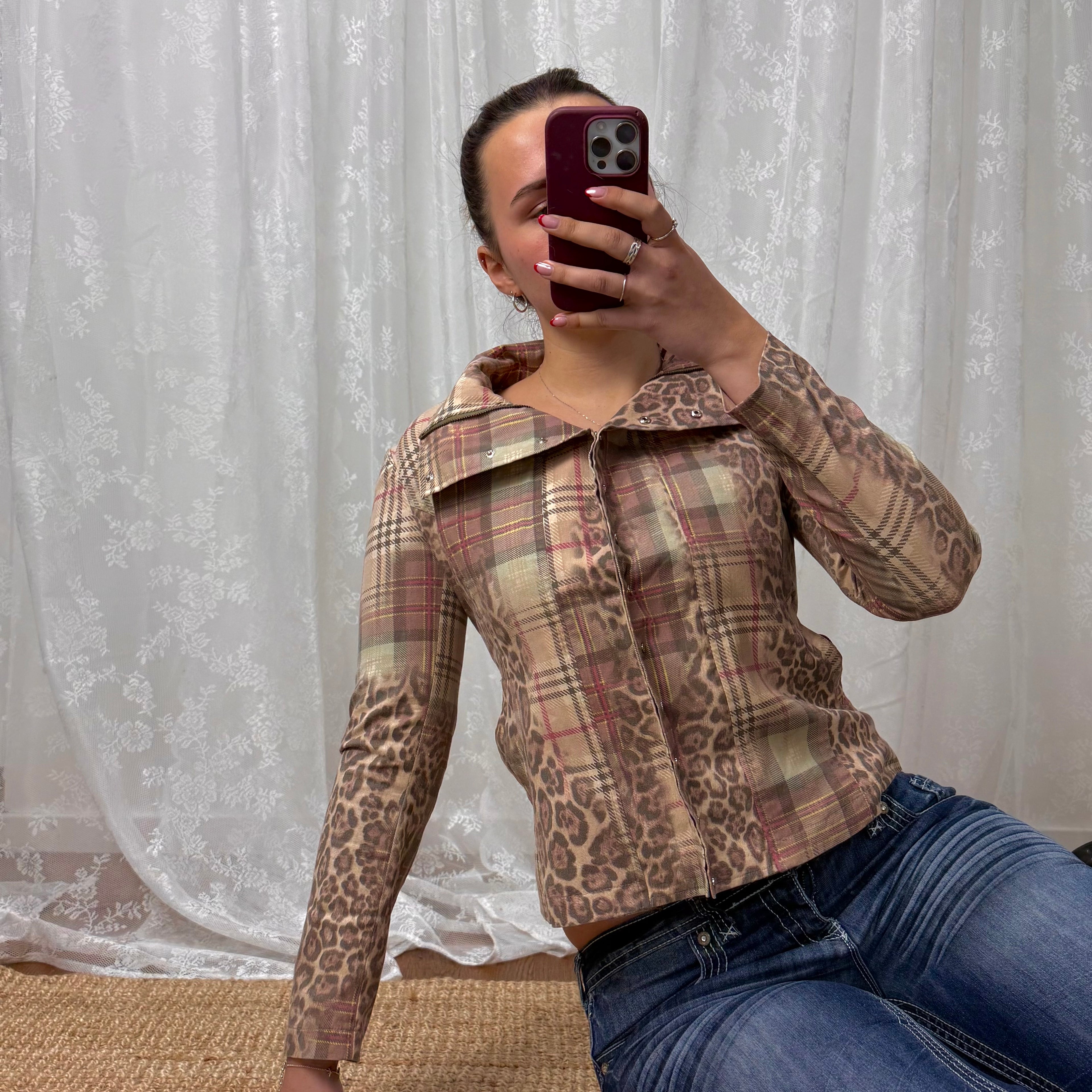 Pink patterned button up jacket