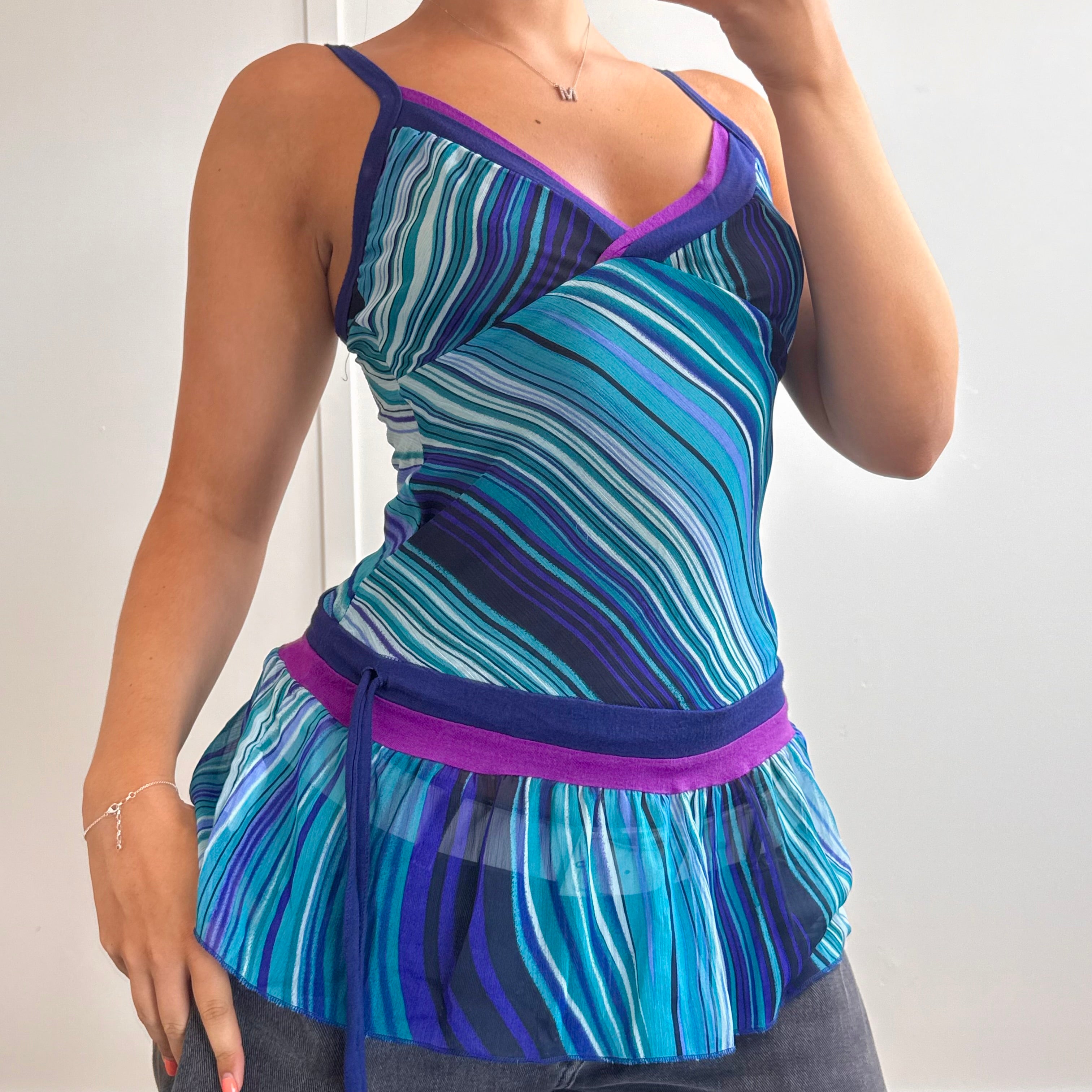 Blue patterned mesh longlined top/dress