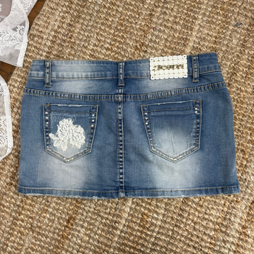 Blue denim mini skirt