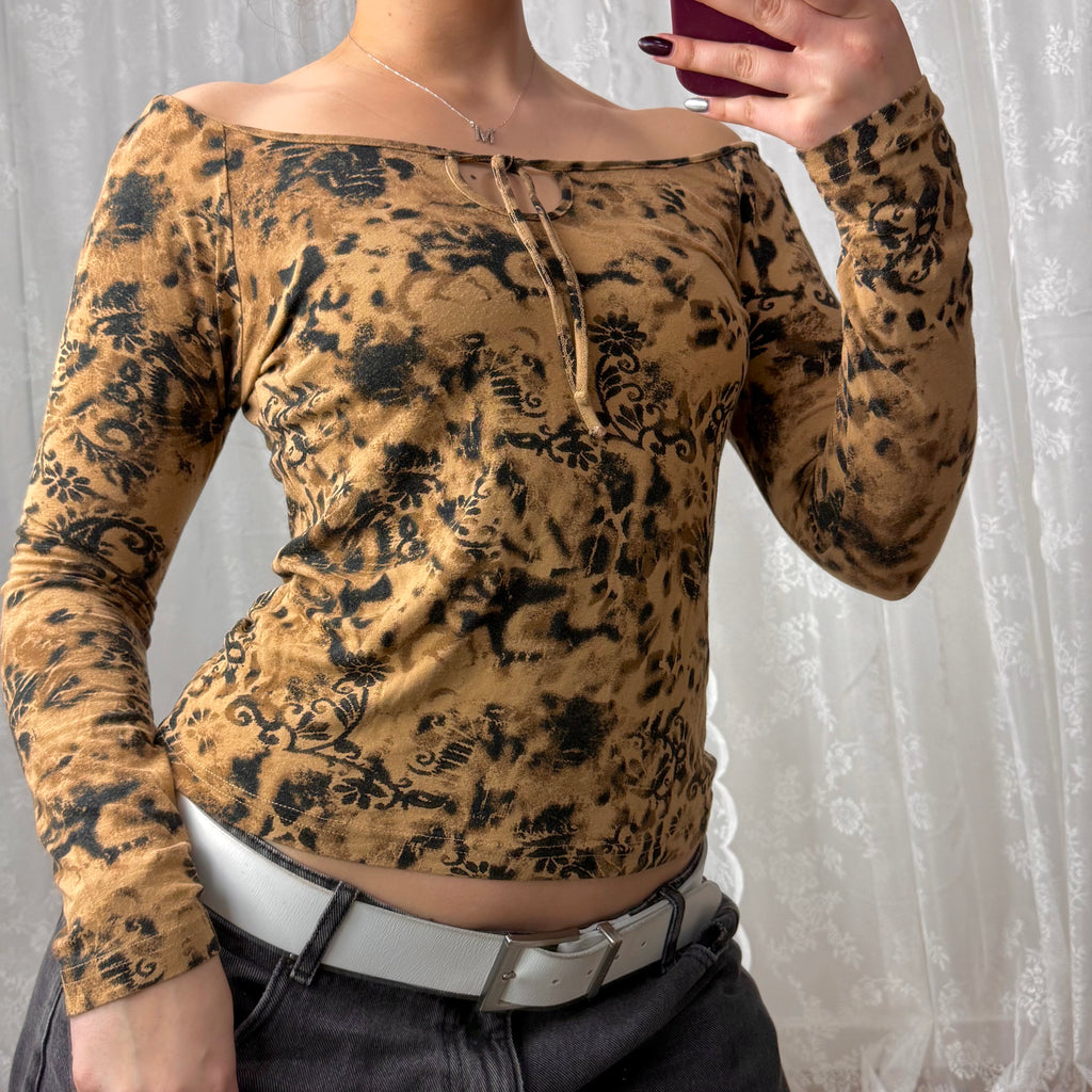 Brown and black off the shoulder top