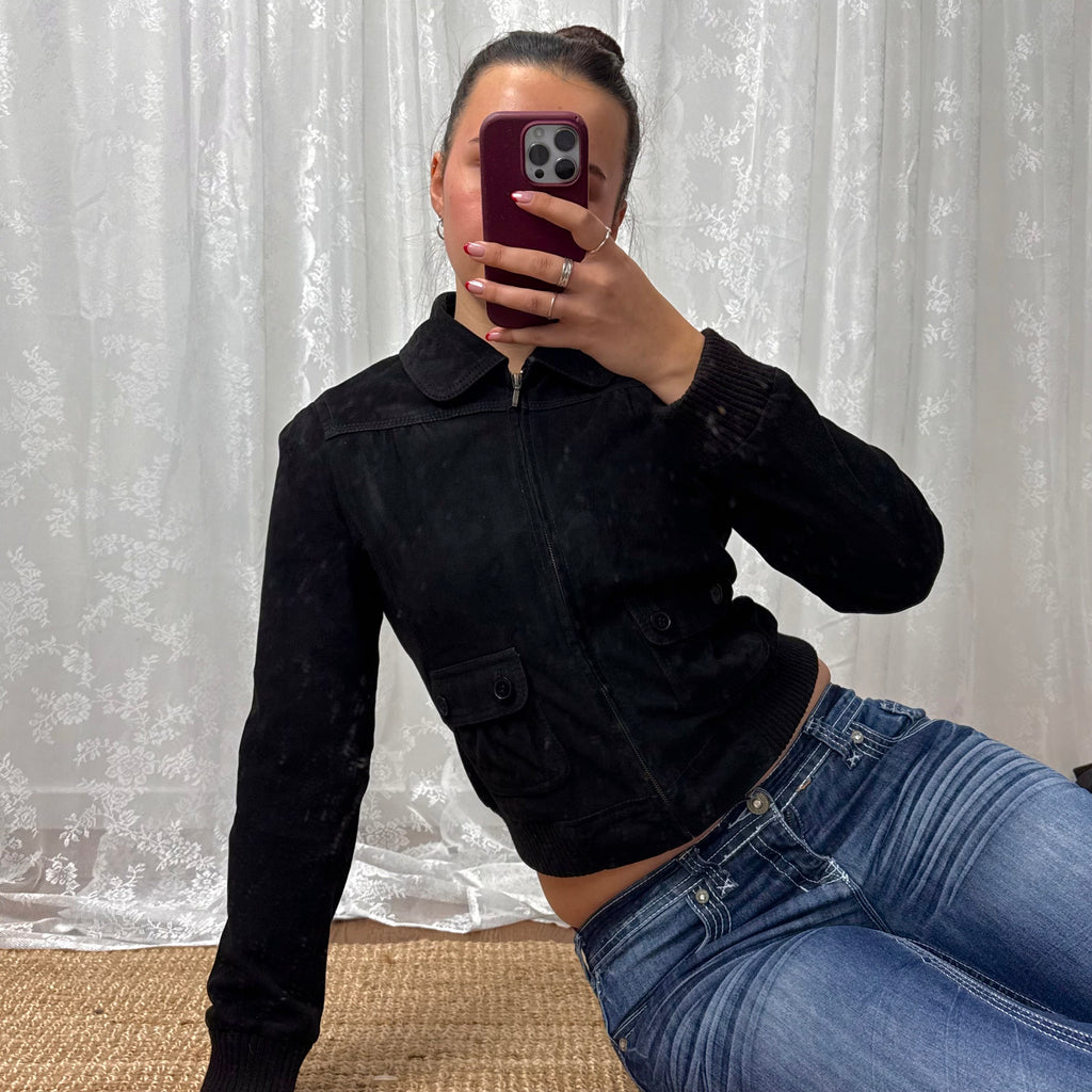 Black suede bomber jacket
