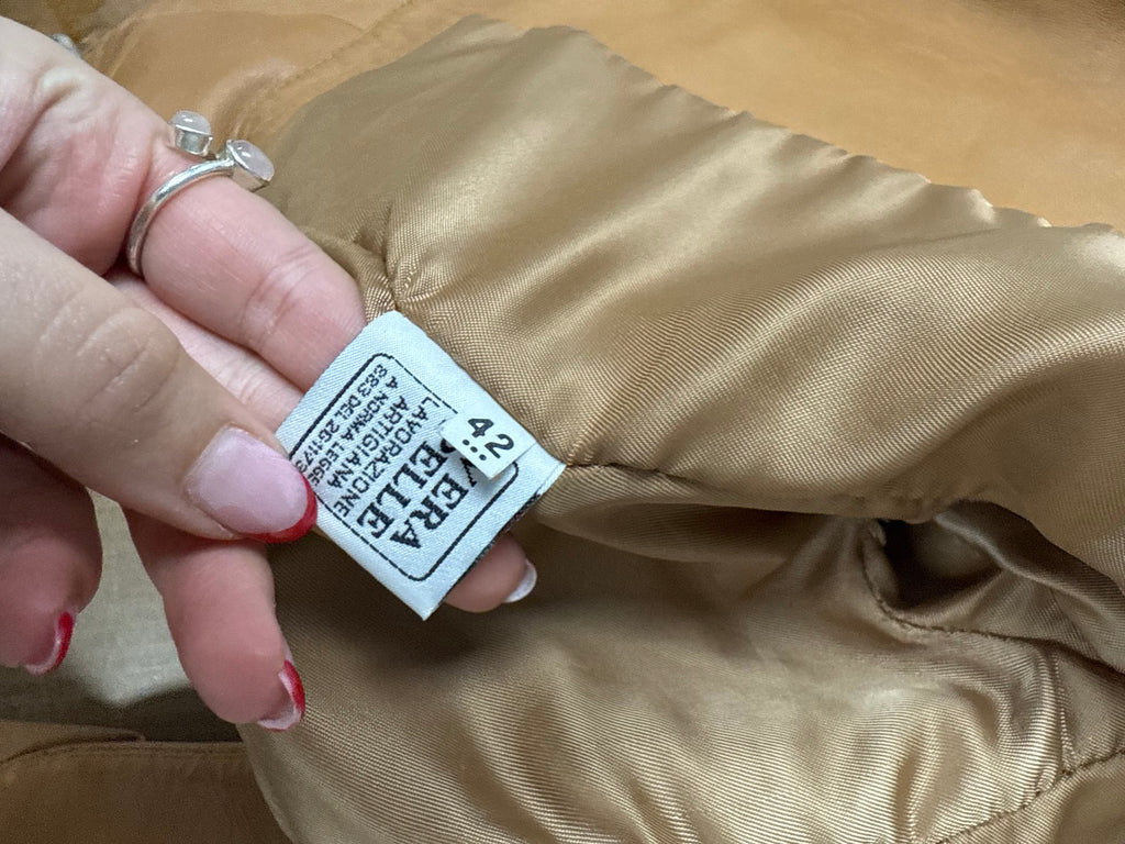 Tan cropped leather jacket with collared detail