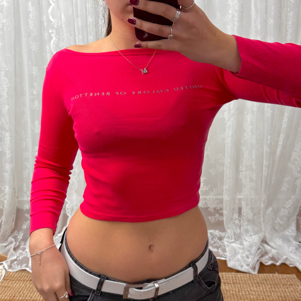 Pink spellout long sleeve crop top