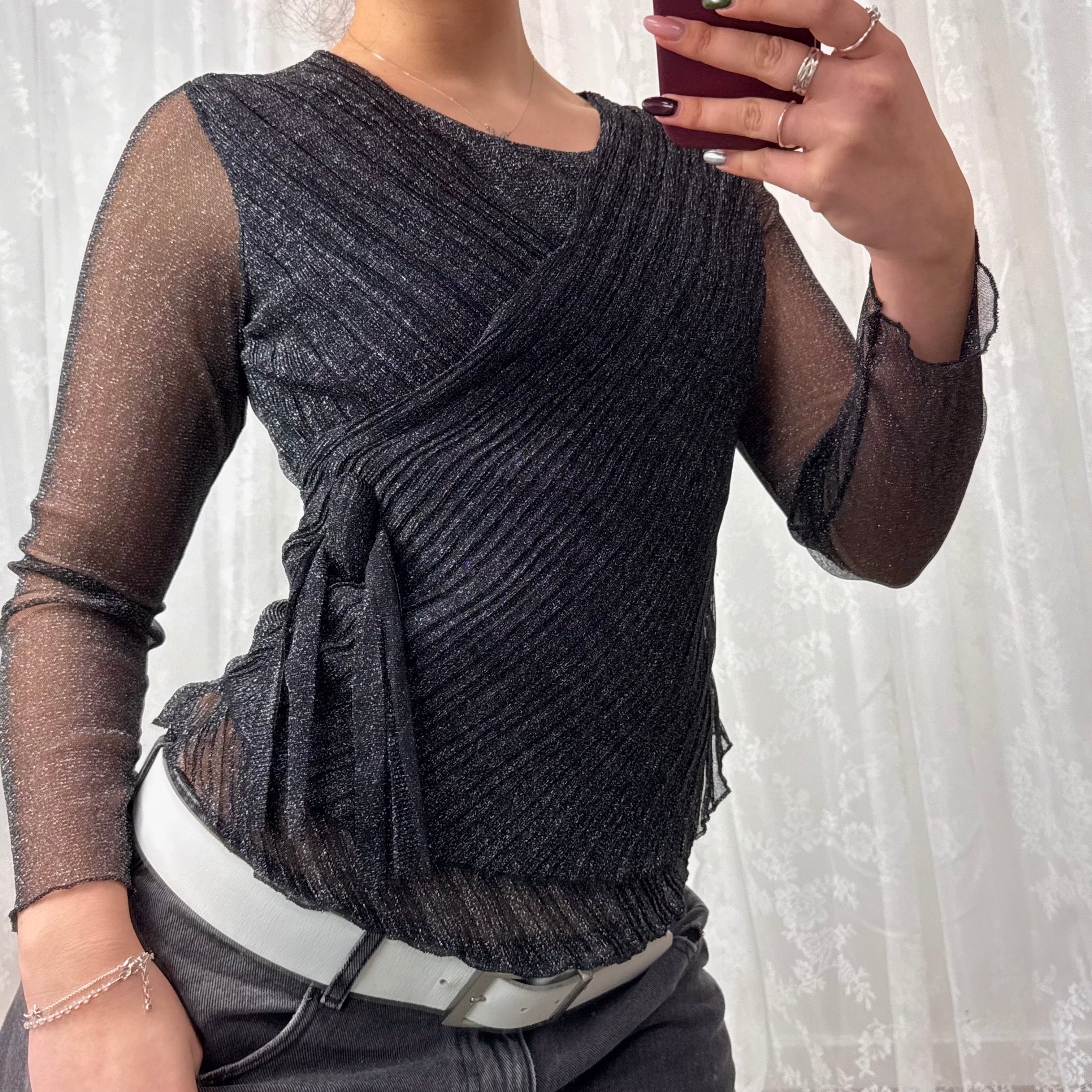 Grey glittery mesh long sleeved