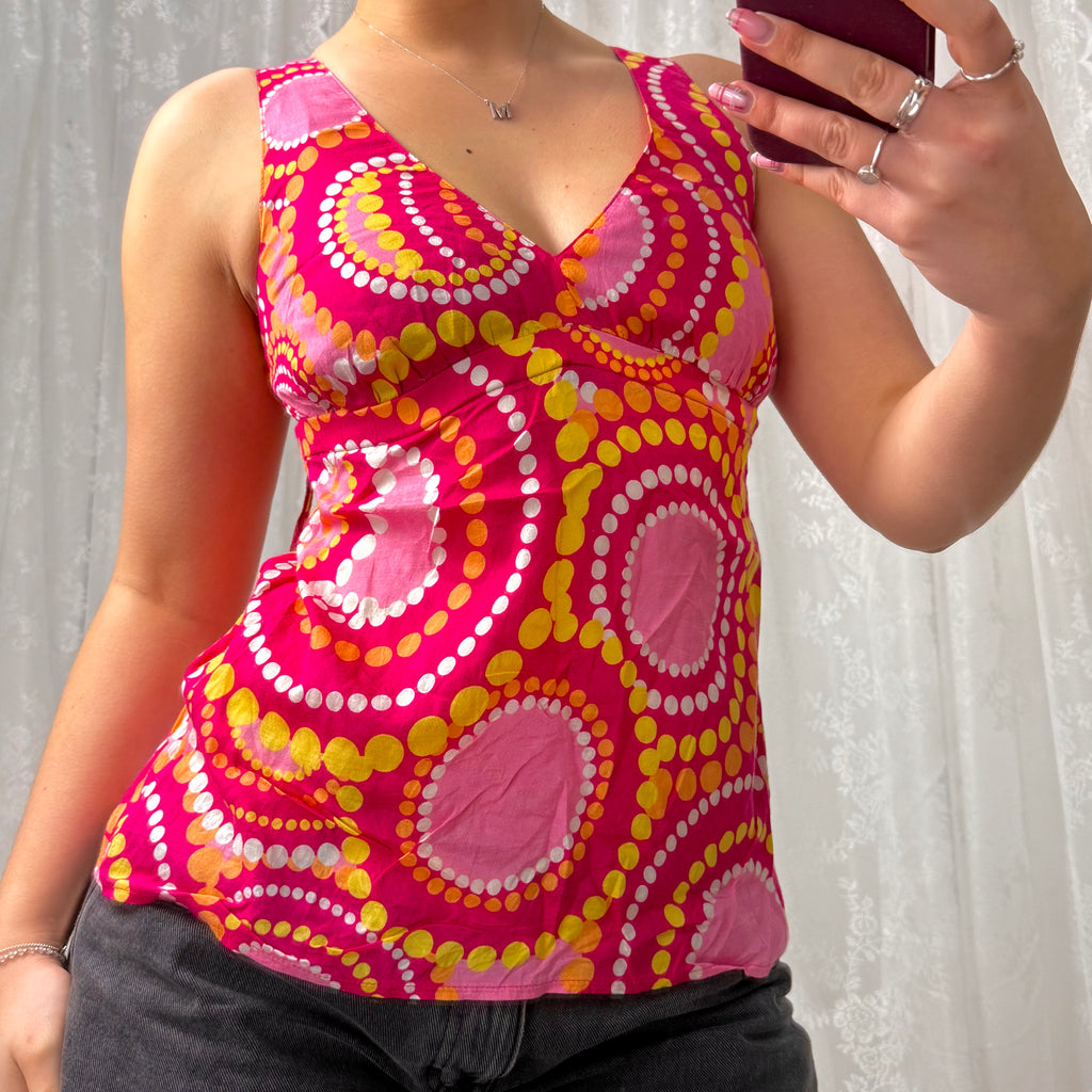 Pink and yellow patterned vintage 2000s cami top