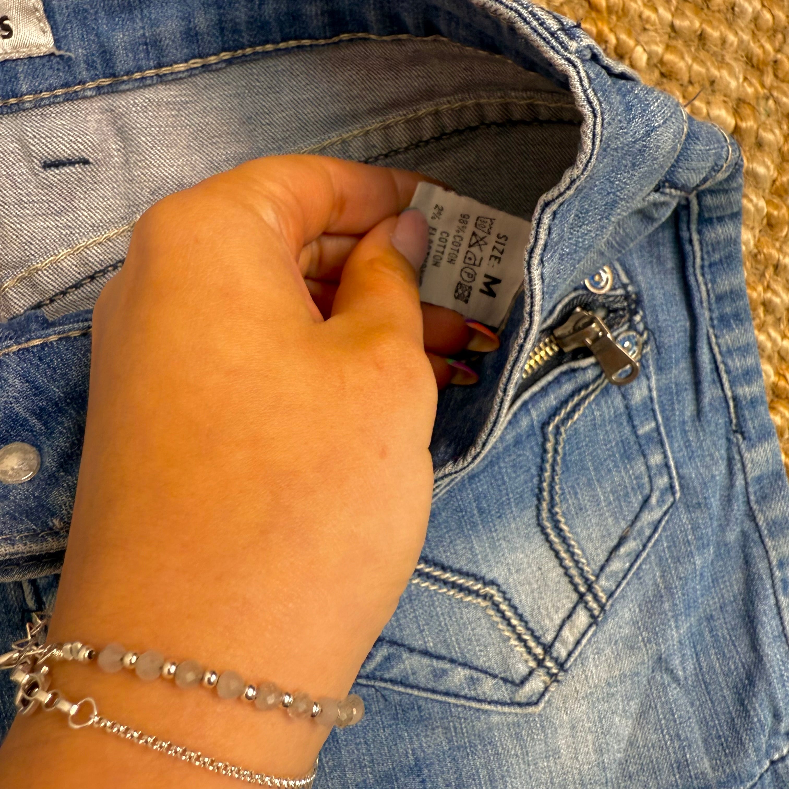 Blue denim zip mini skirt