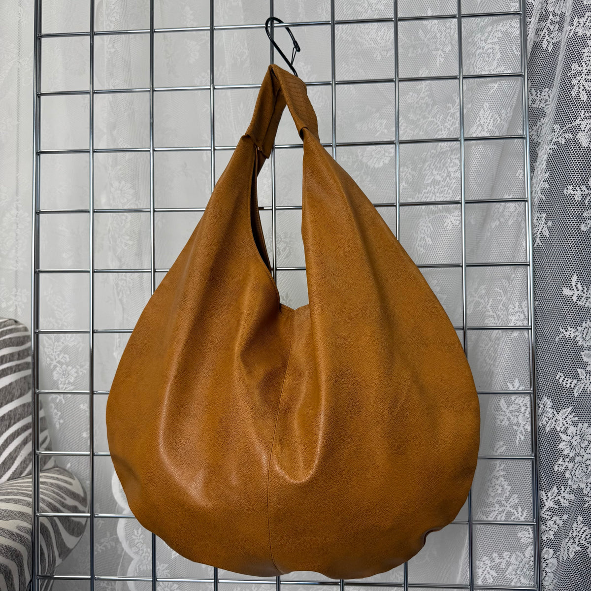 Brown studded large hobo bag