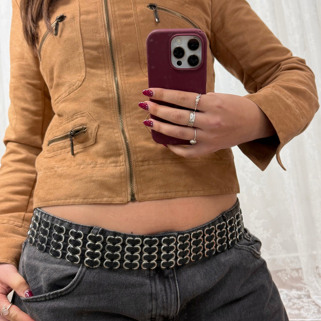 Black and silver elasticated belt
