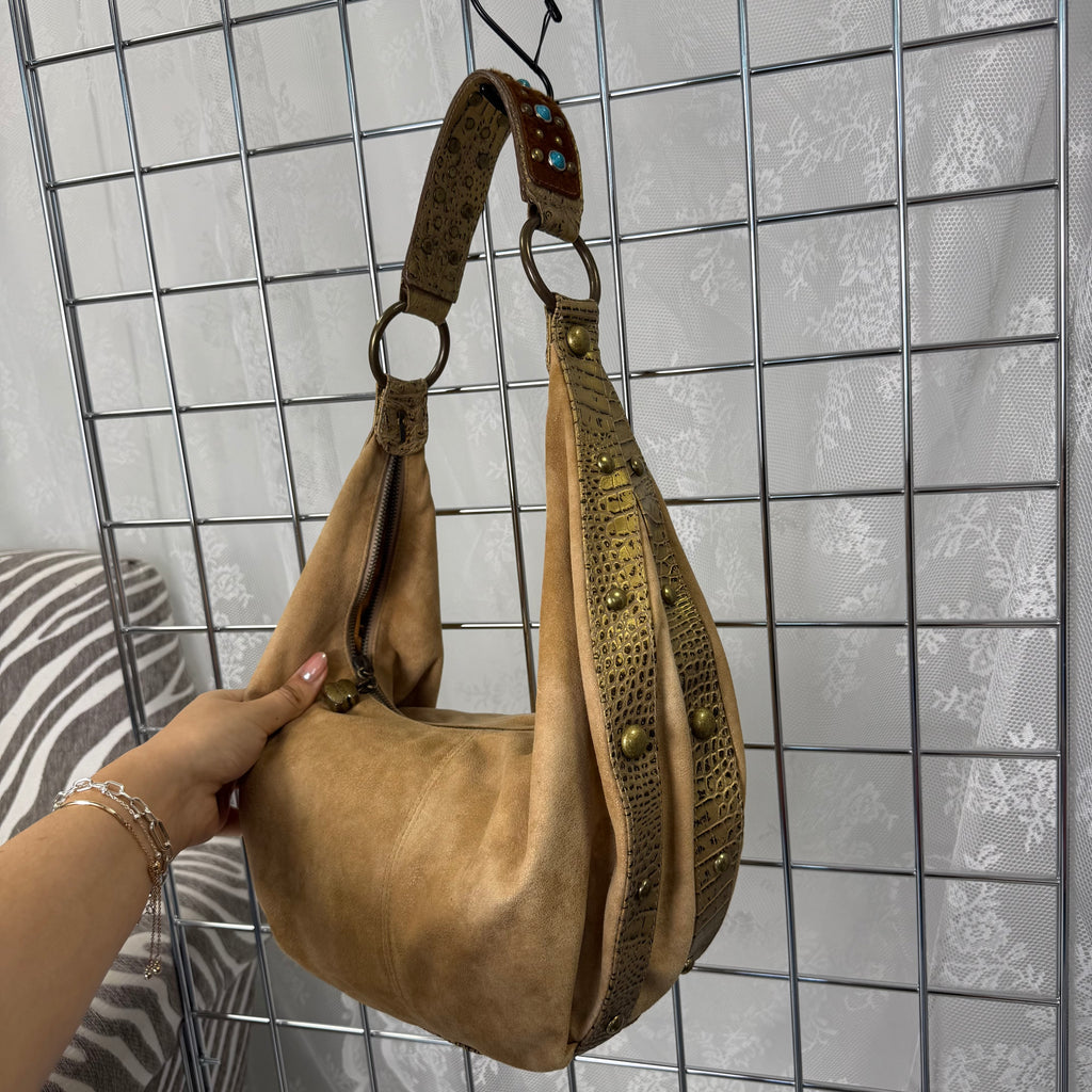 Beige suede KATHY VAN ZEALAND detailed bag