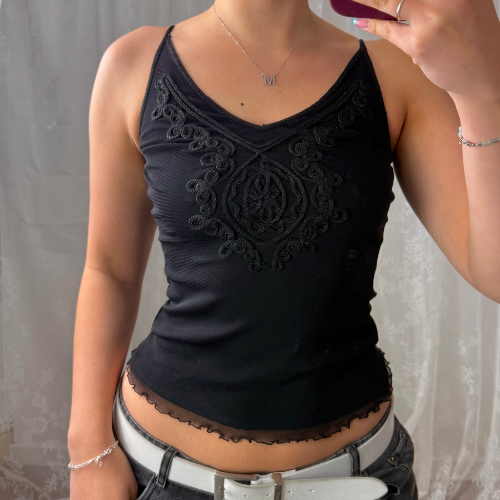 Black mesh detailed cami top