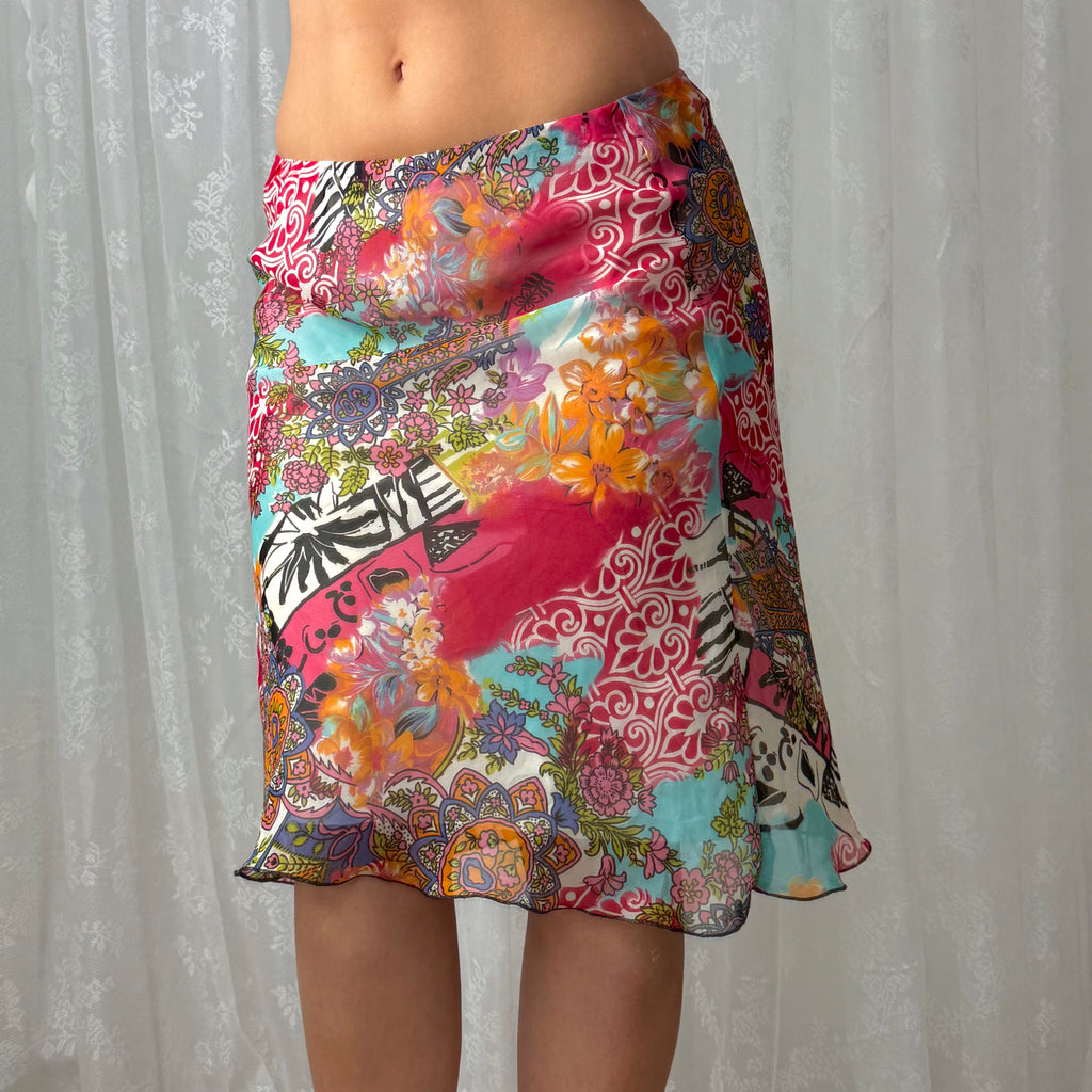 Multicoloured mesh midi skirt