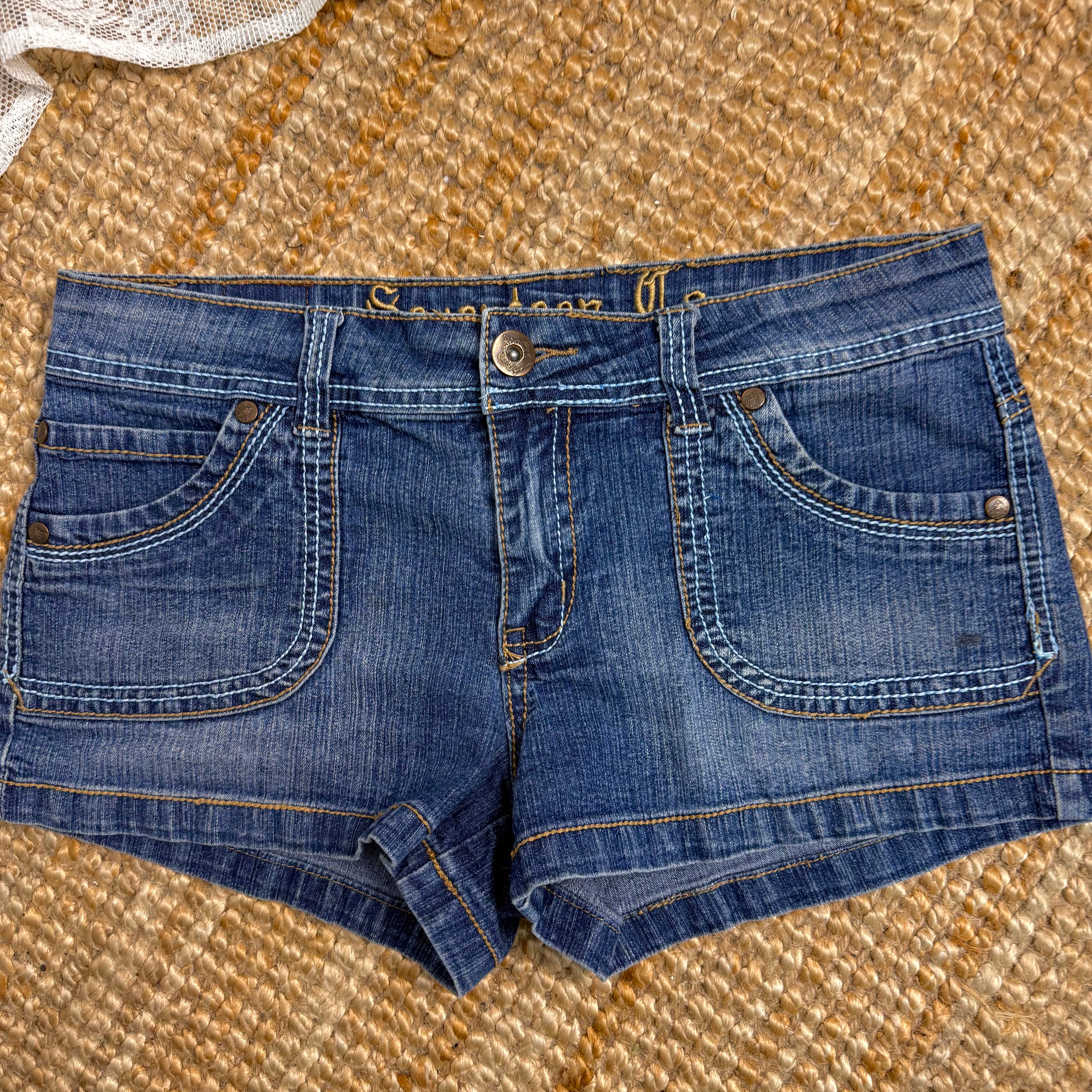 Blue denim mini shorts