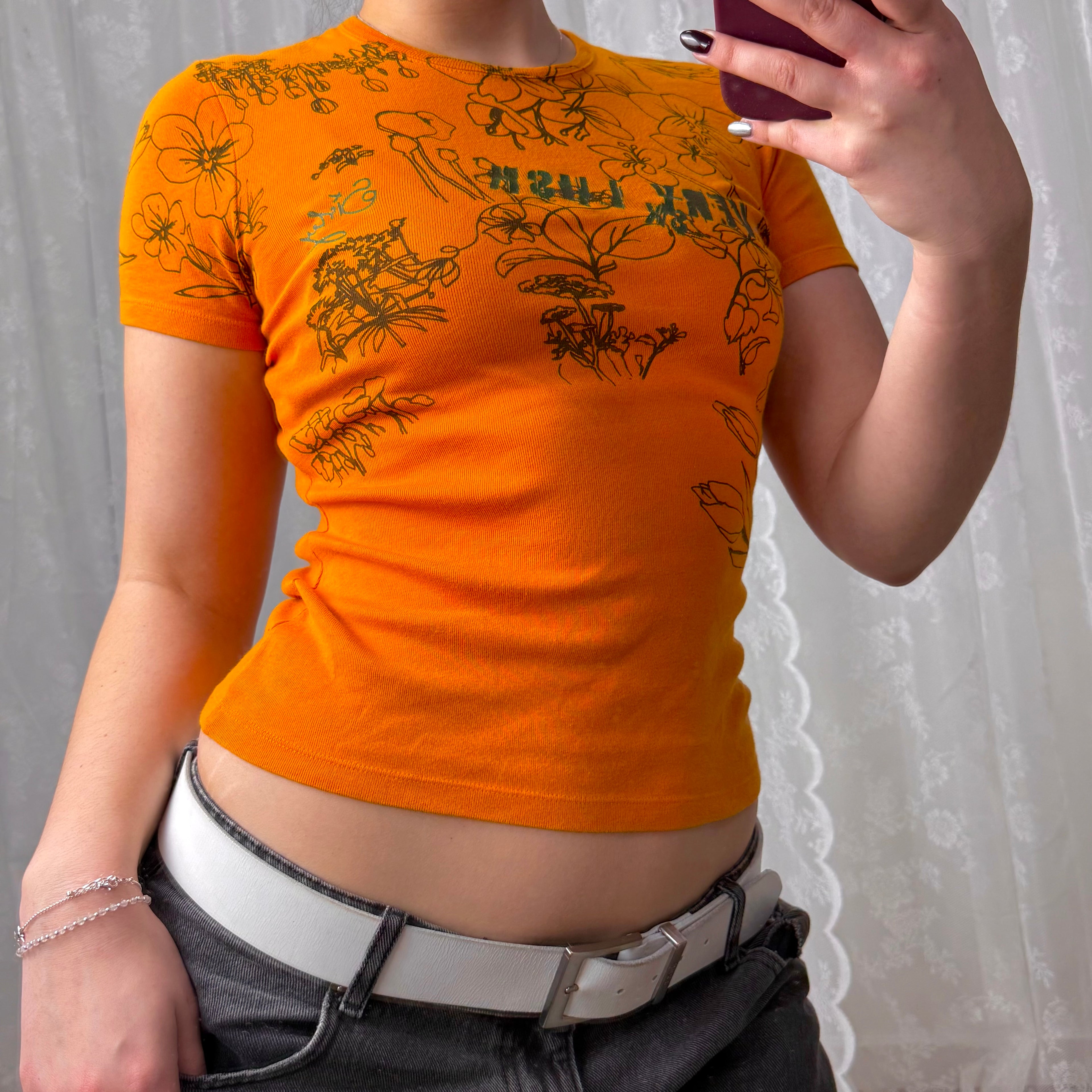 Orange patterned baby tee