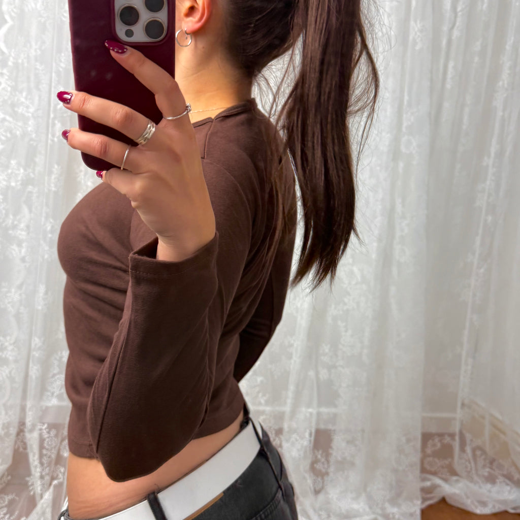 Brown detailed long sleeved top