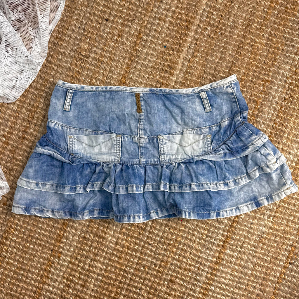 Blue denim ruffle skirt