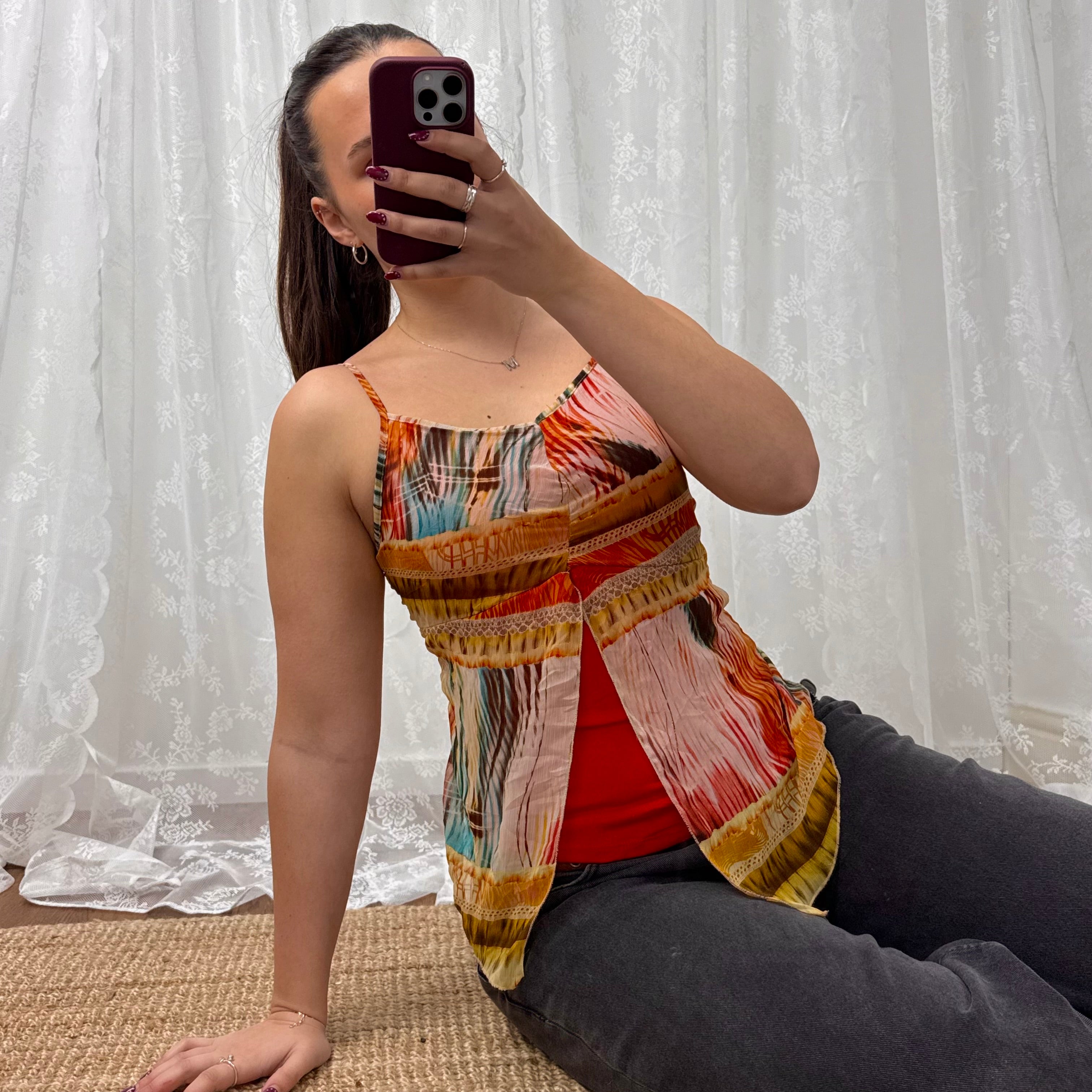 Multicoloured open cami top