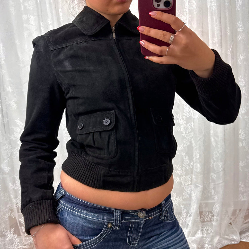 Black suede bomber jacket