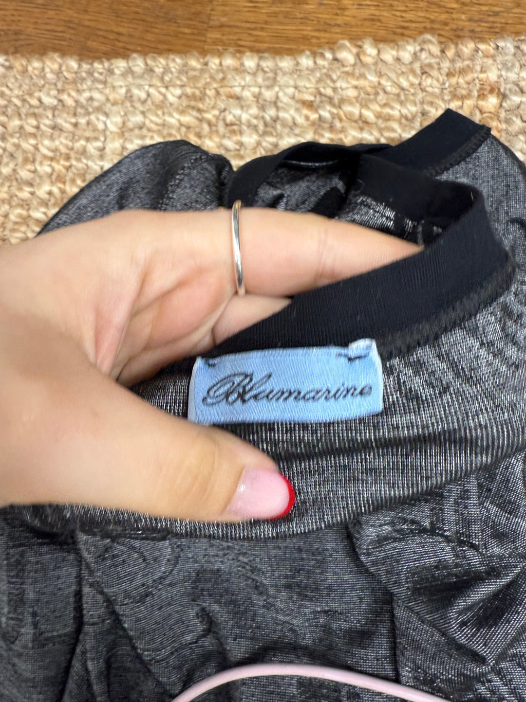 Grey and black logo mini dress with rhinestones