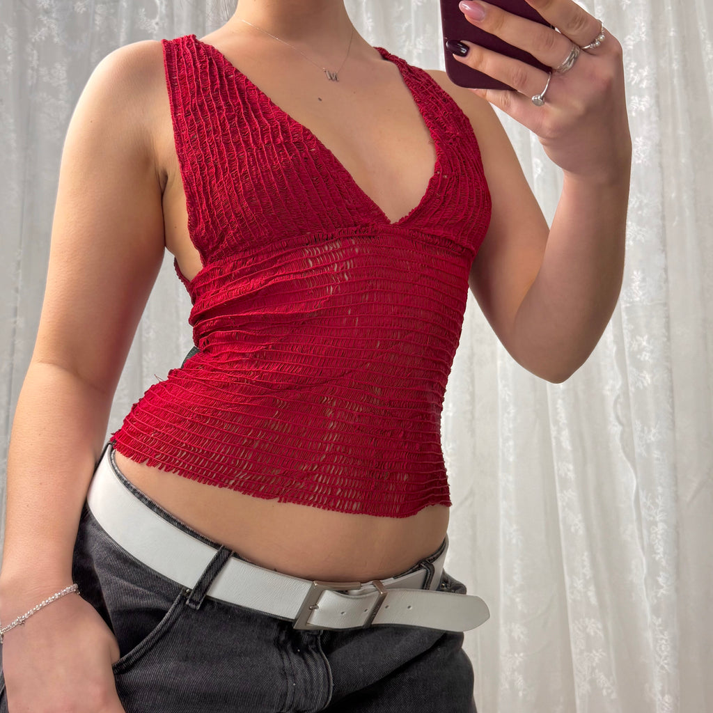 Red cutout plunge top