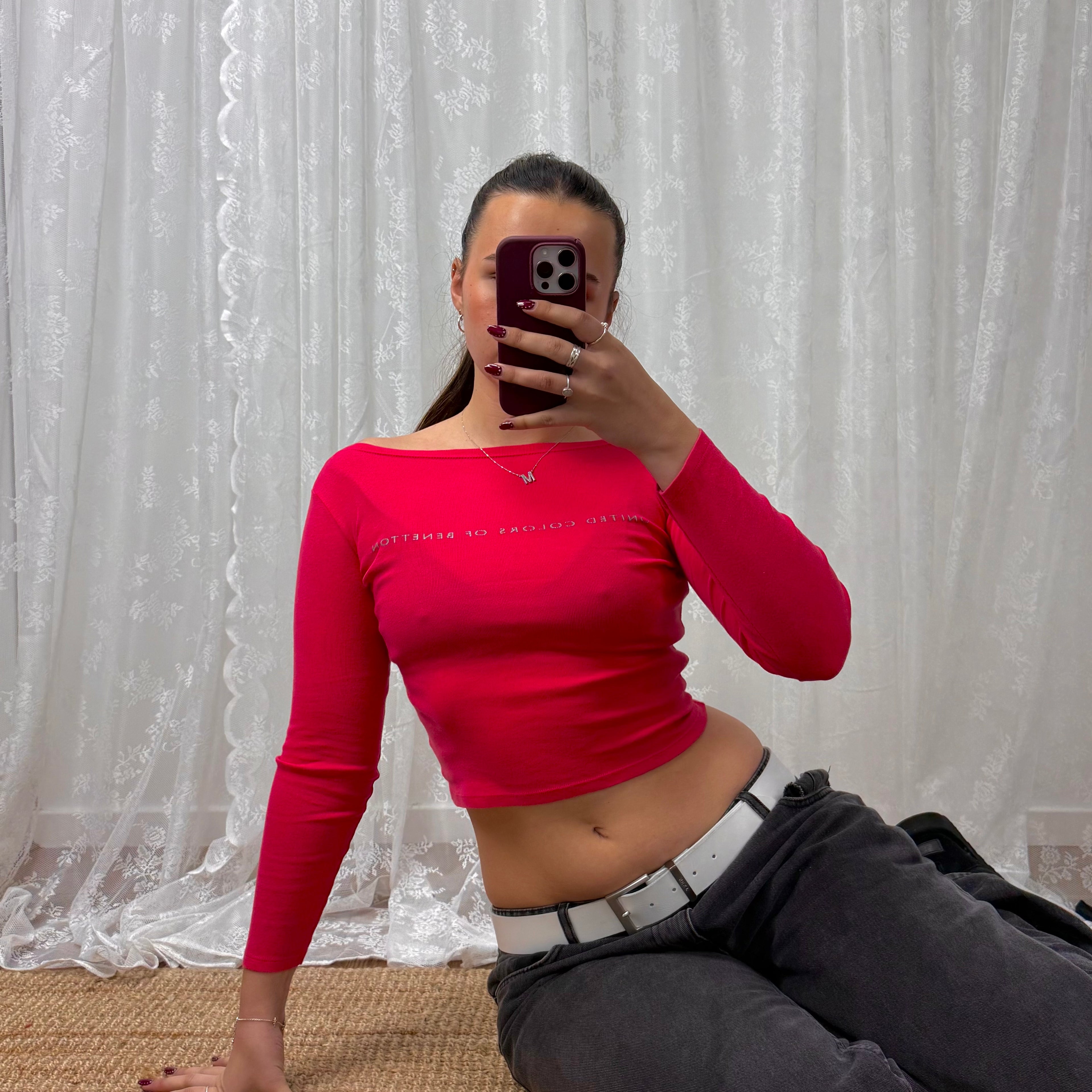 Pink spellout long sleeve crop top