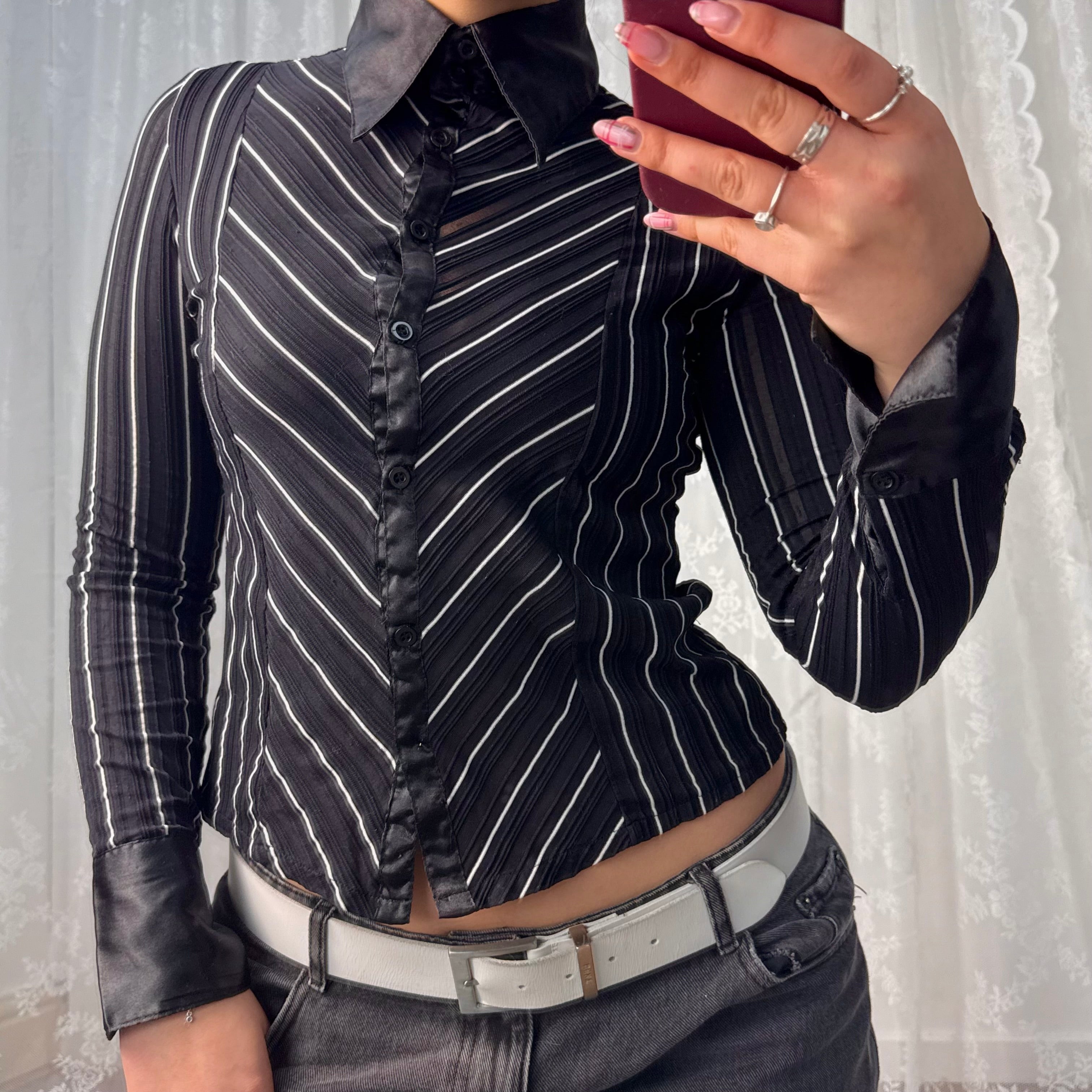 Black and white mesh shirt