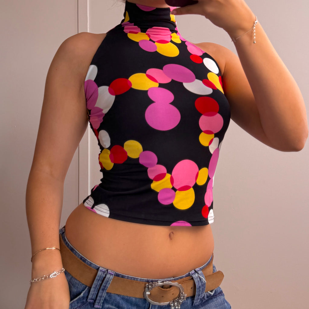 Black spotty turtleneck cropped top