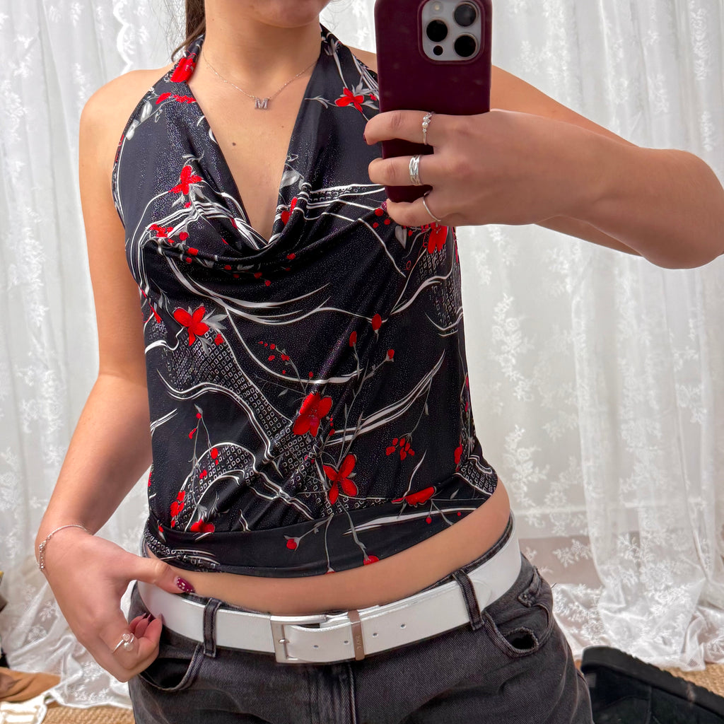 Black detailed cowl neck top