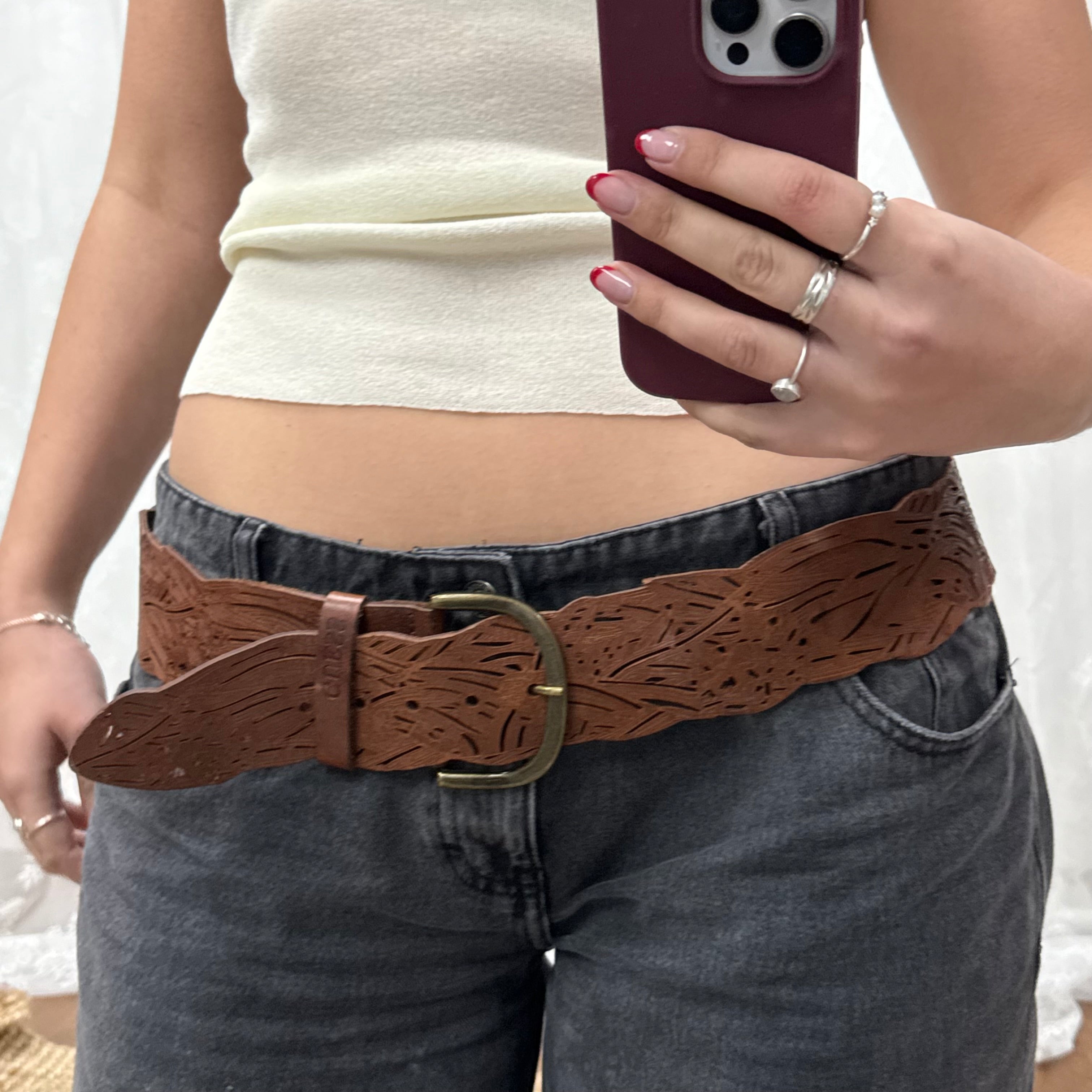 Brown guess belt with elasticated part