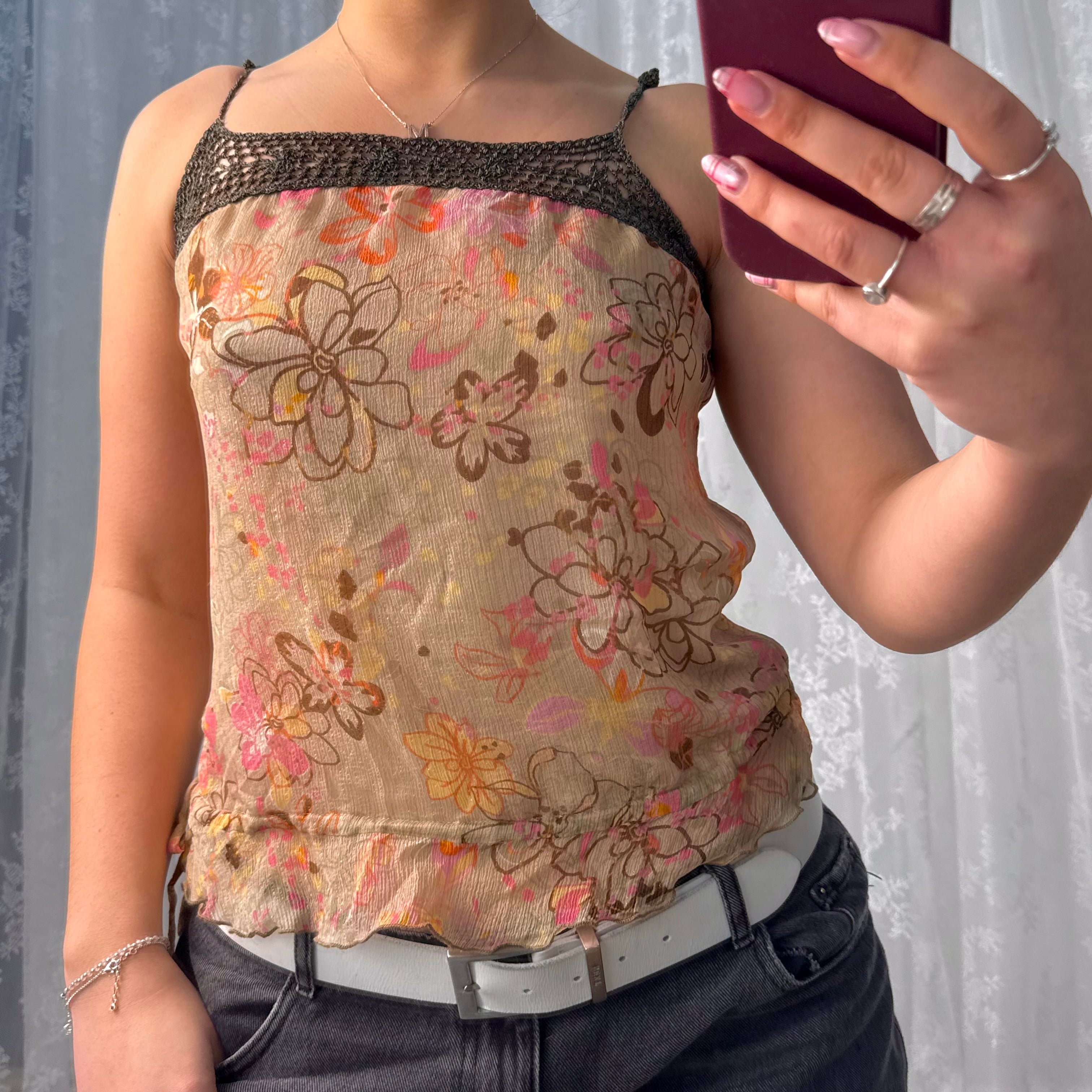 Beige floral cami top