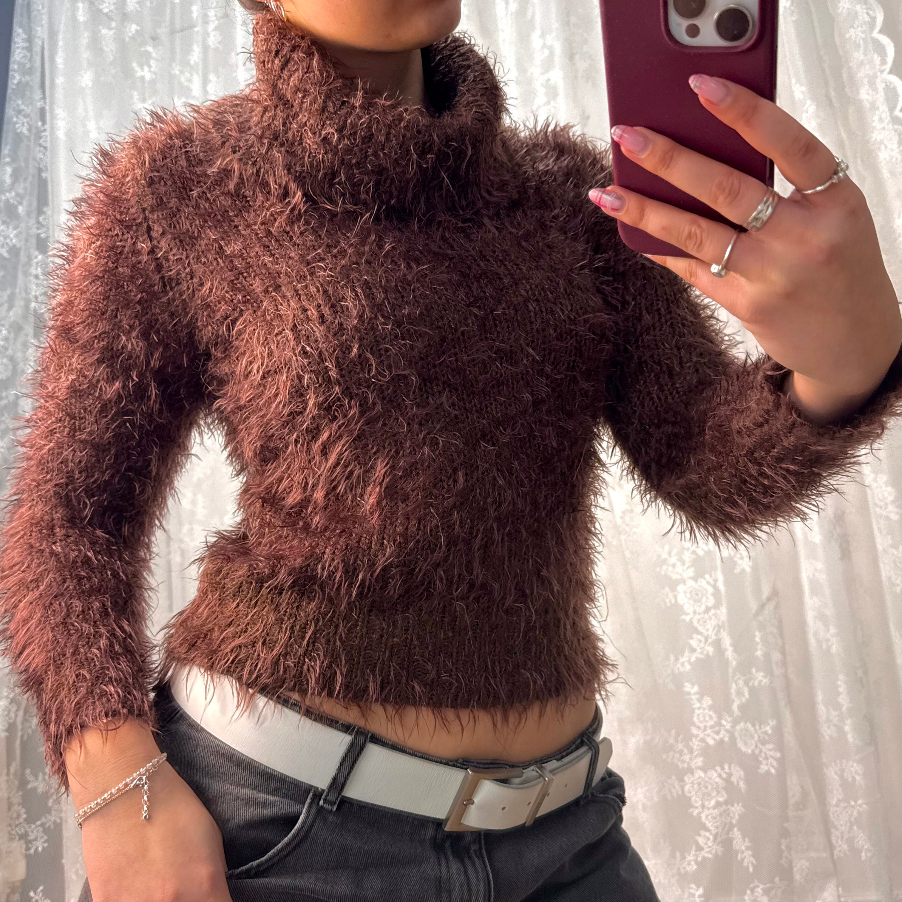 Brown fluffy wool blend sweater