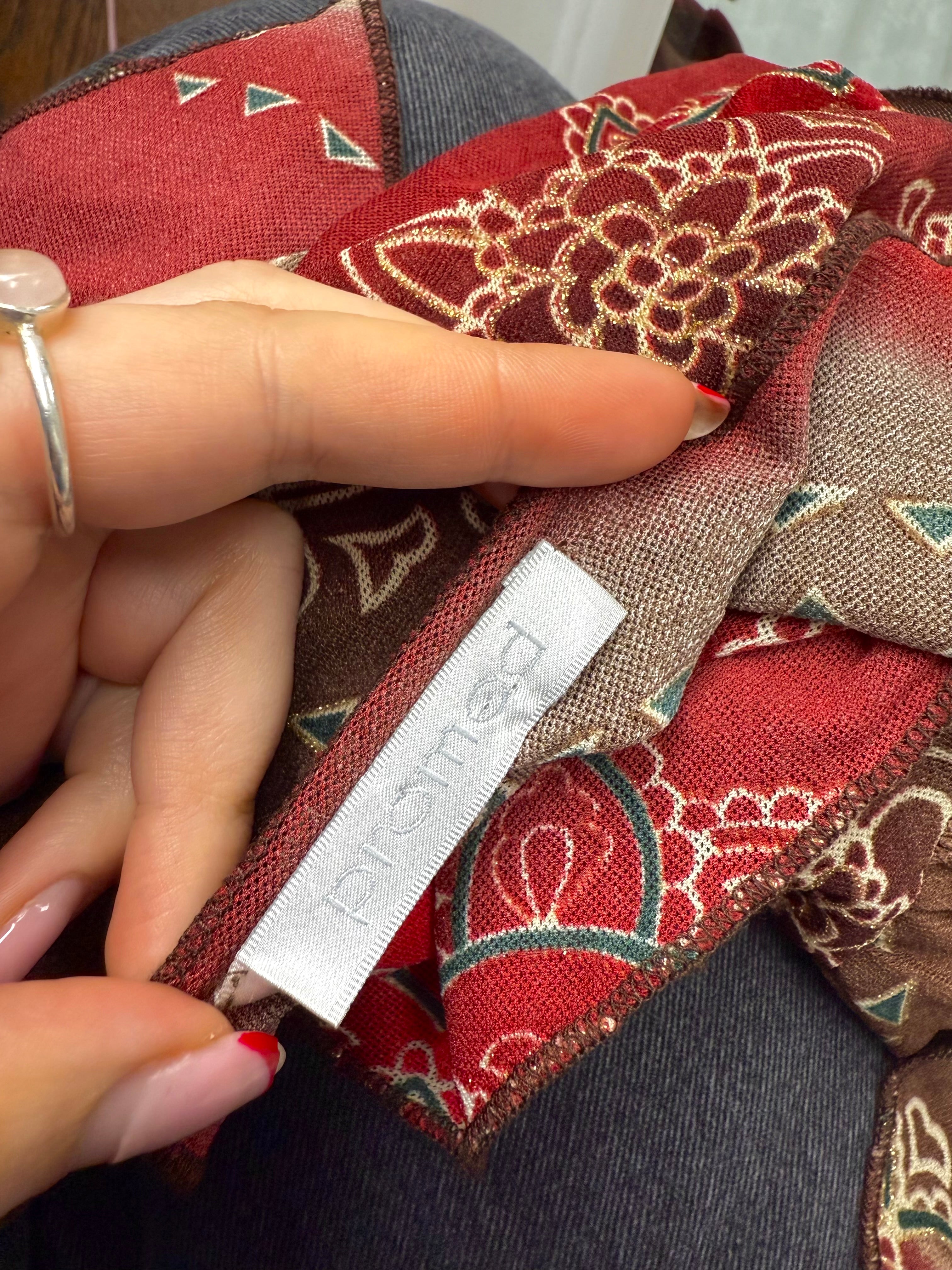 Red mesh glittery patterned top with tie back