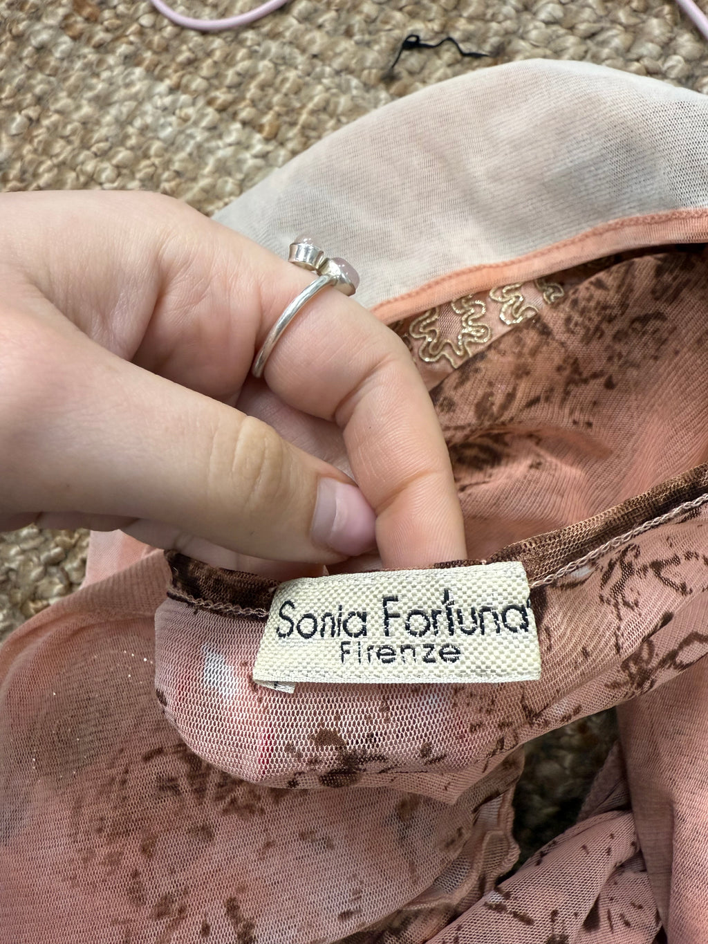 Pink mesh beaded and sequin long sleeved top