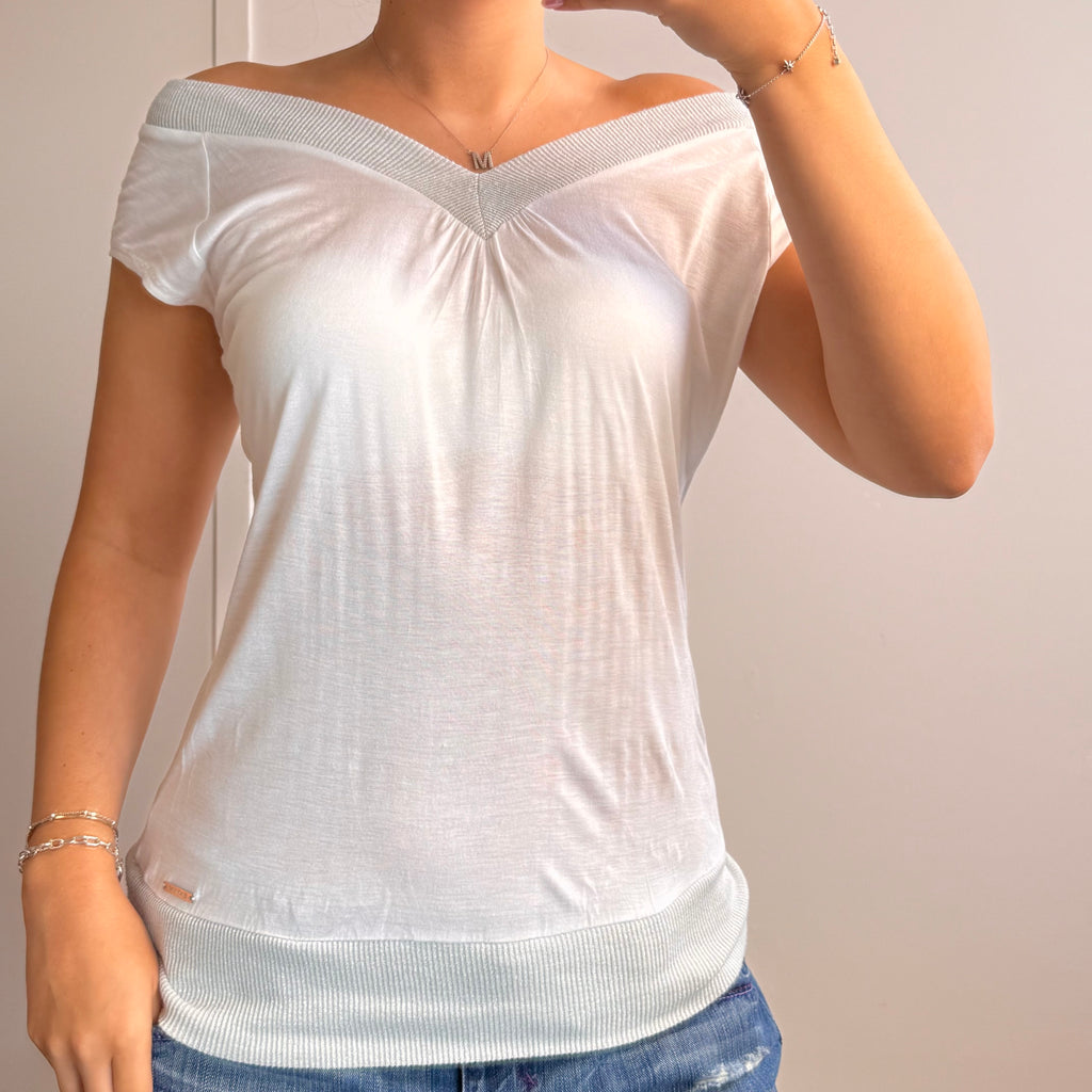 White off the shoulder slouchy top