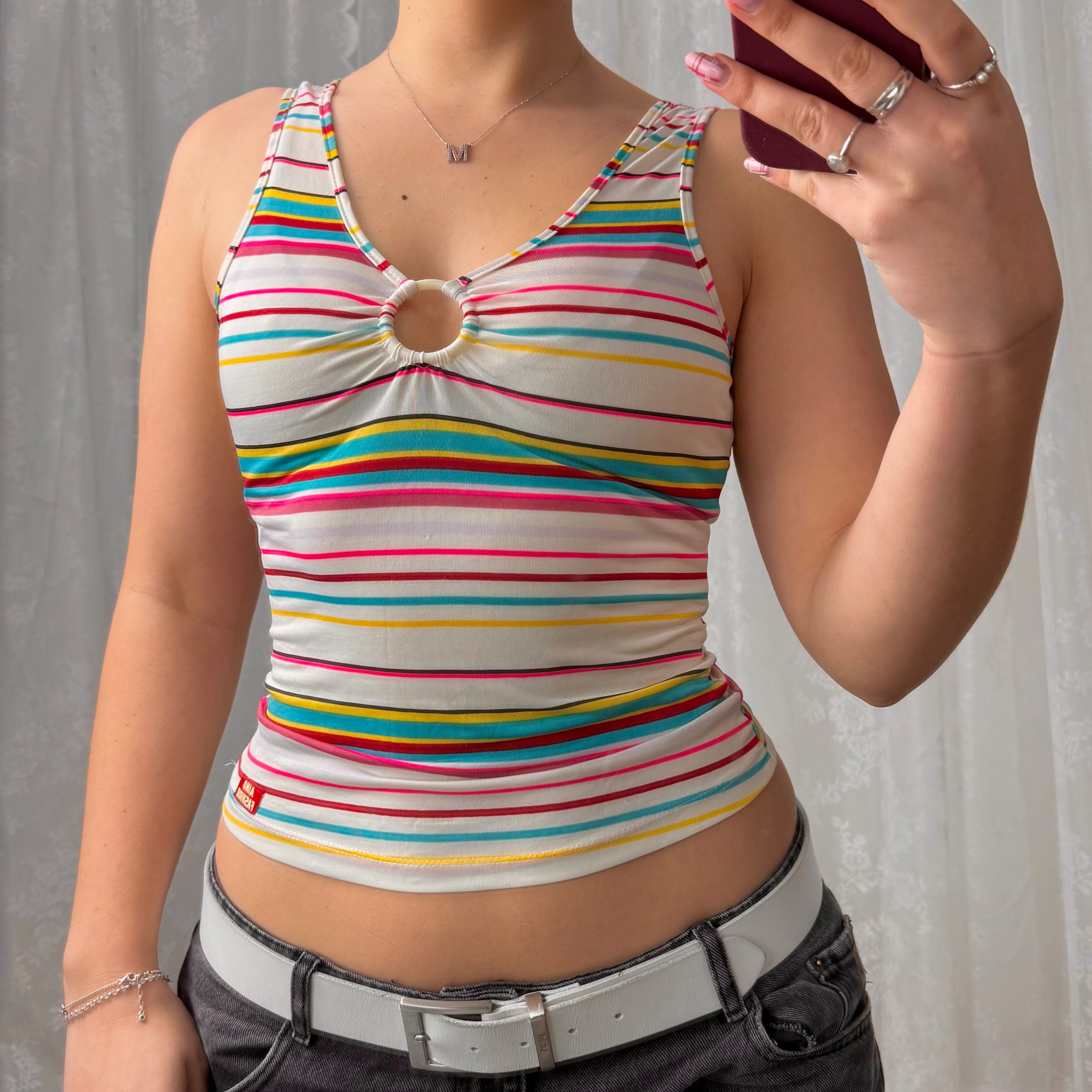 Multicoloured striped slinky tank top
