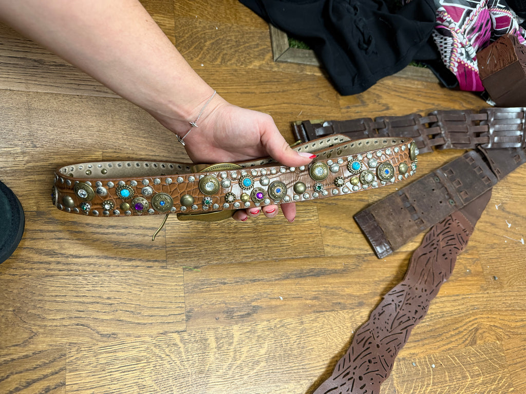 Brown gem buckle belt