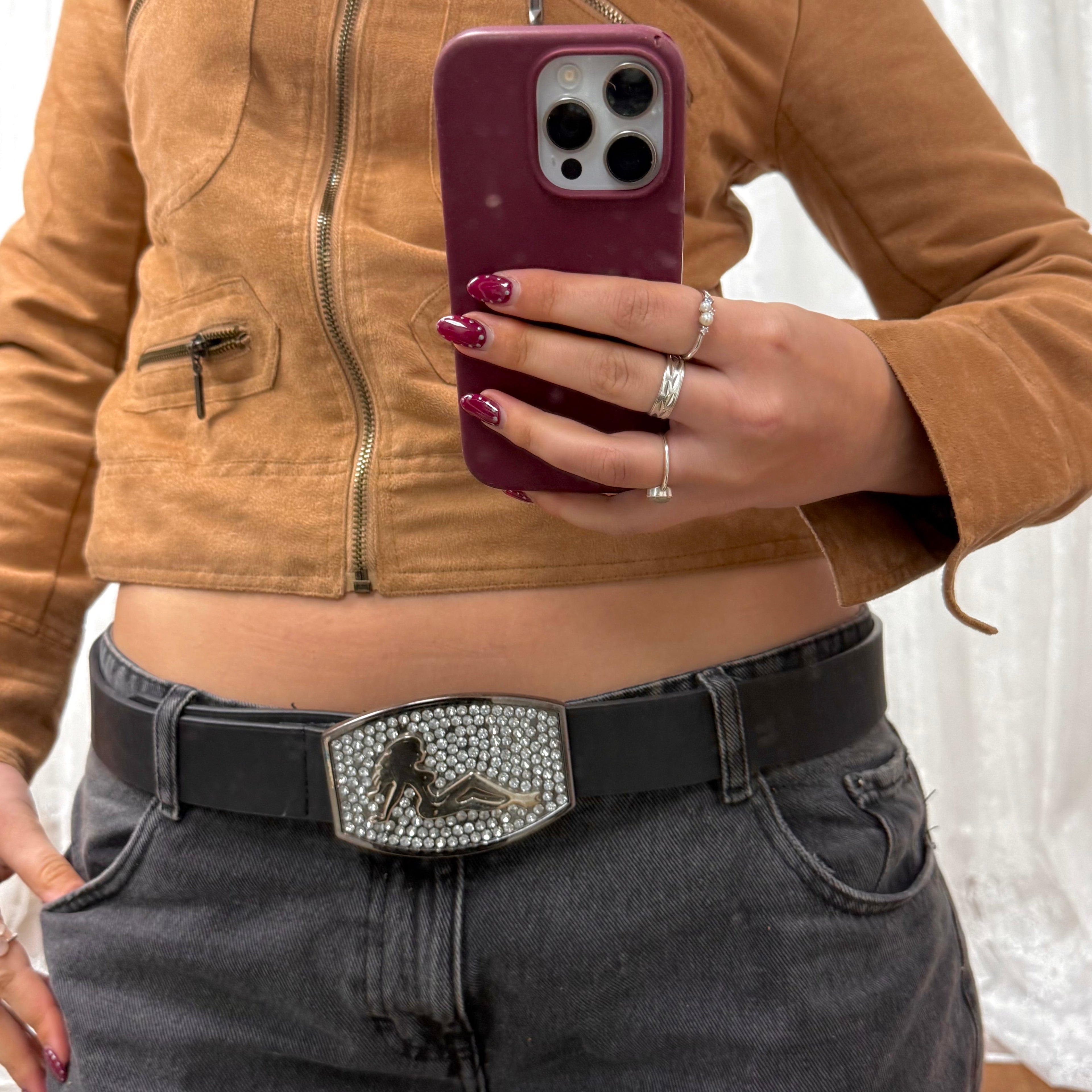 Black diamanté lady belt