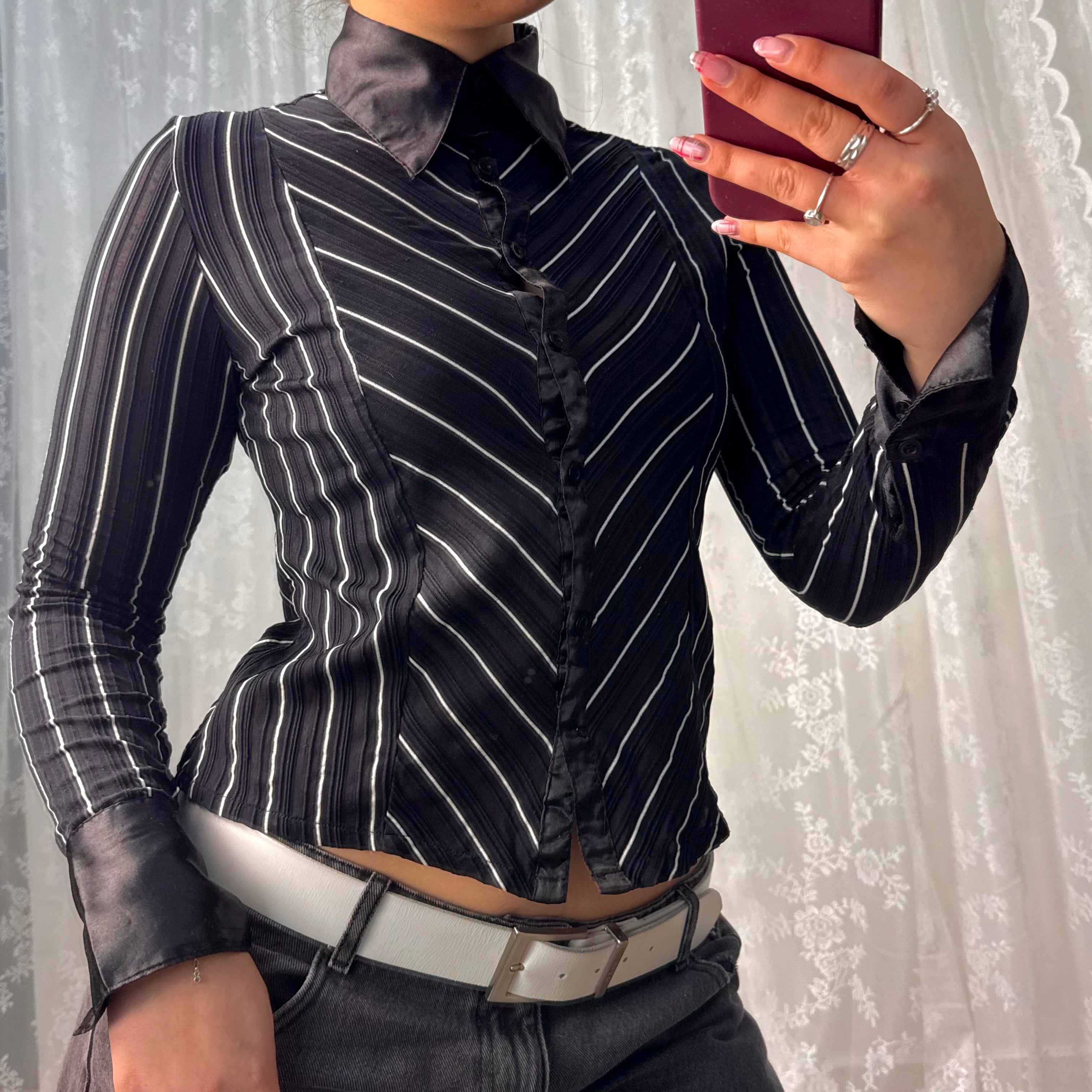 Black and white mesh shirt