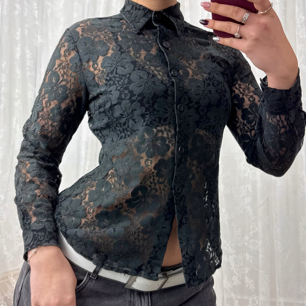 Black lace button up shirt
