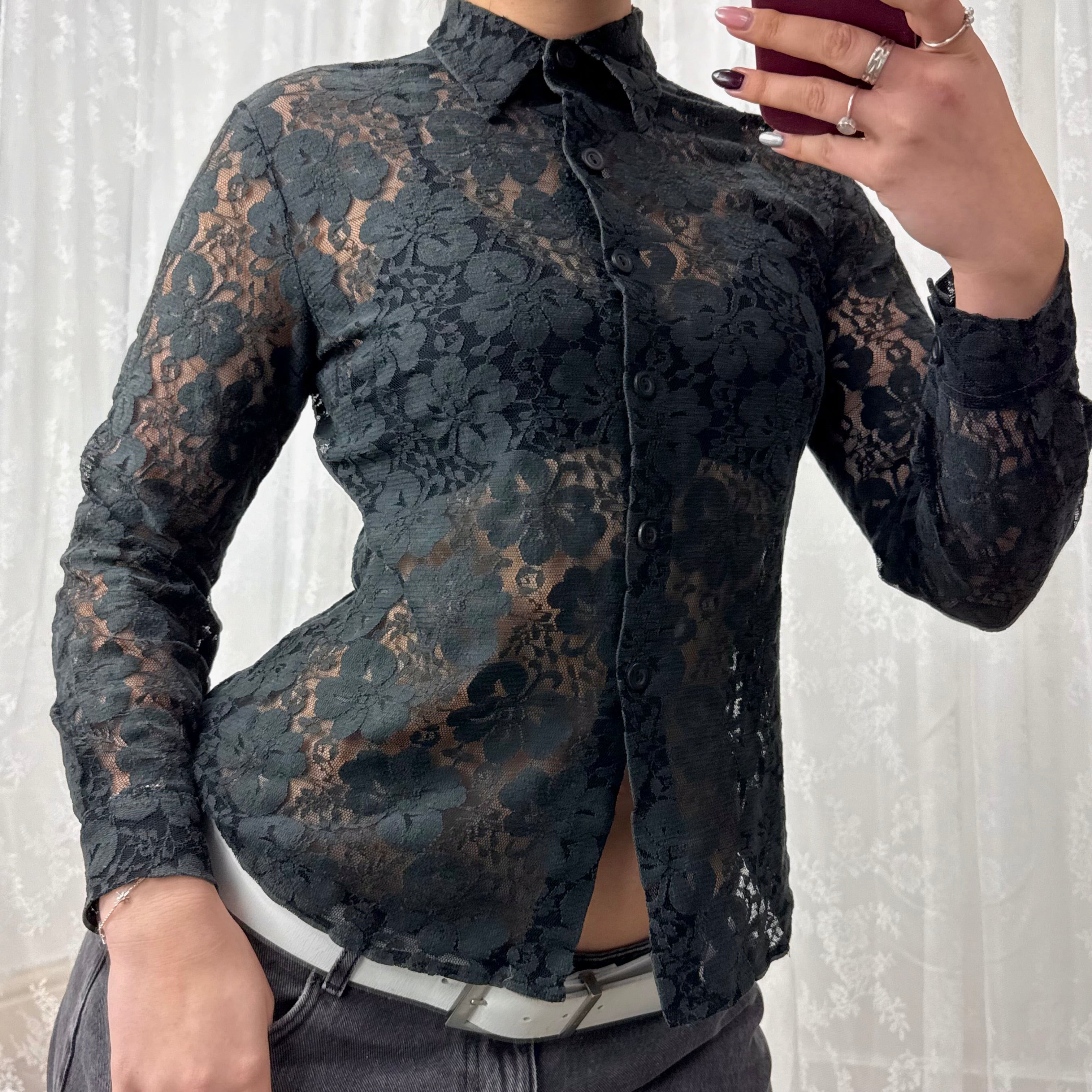 Black lace button up shirt