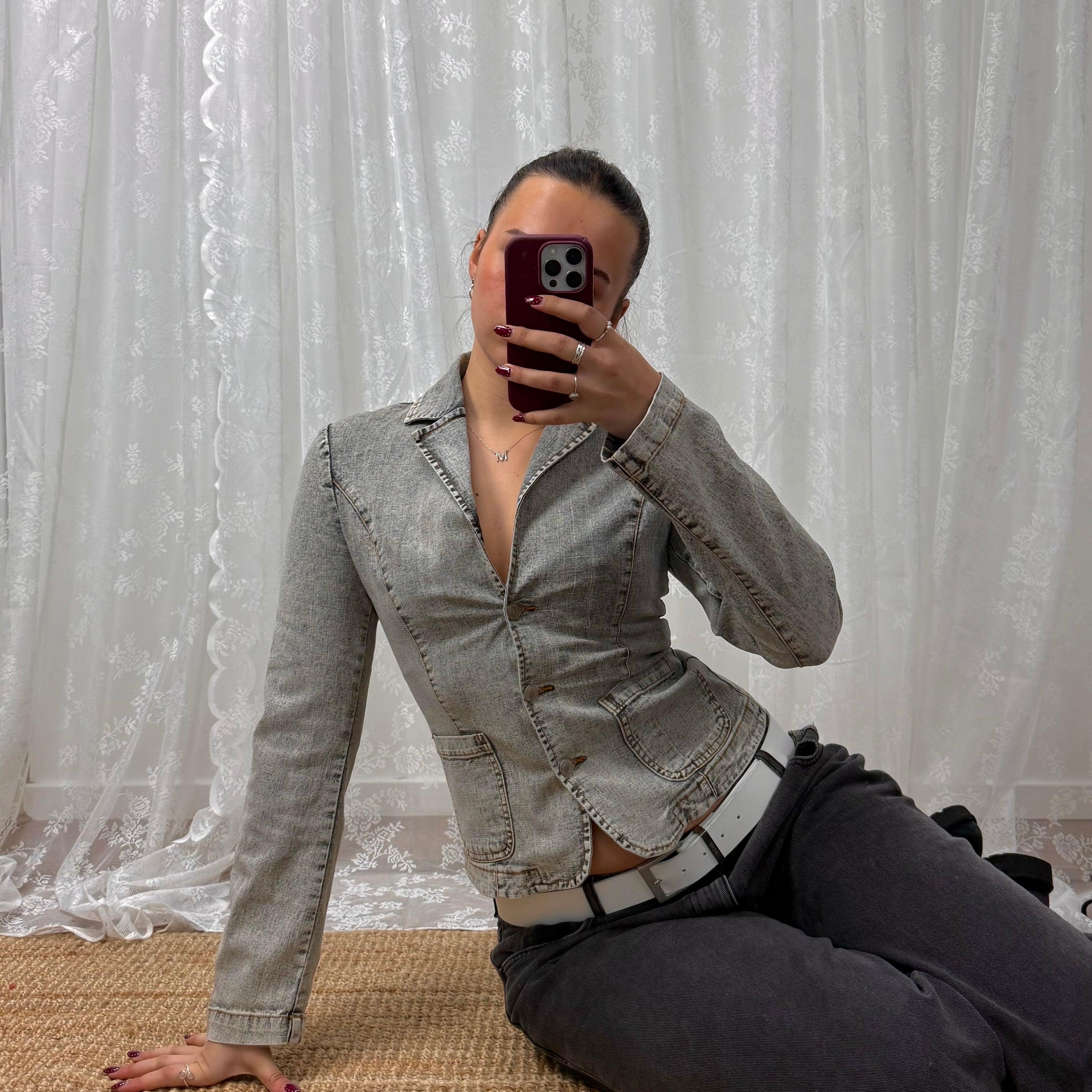 Grey denim vintage button up blazer jacket