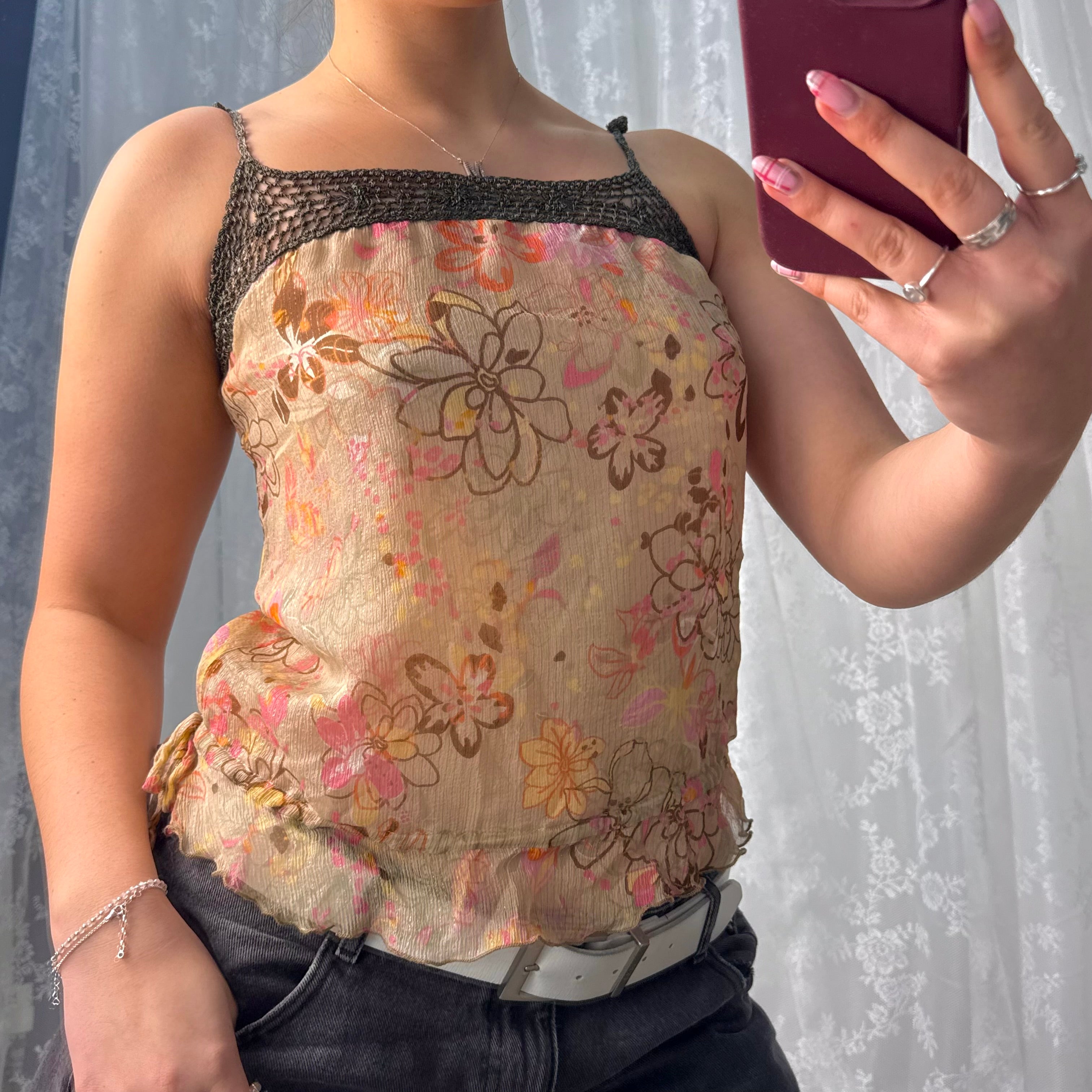 Beige floral cami top