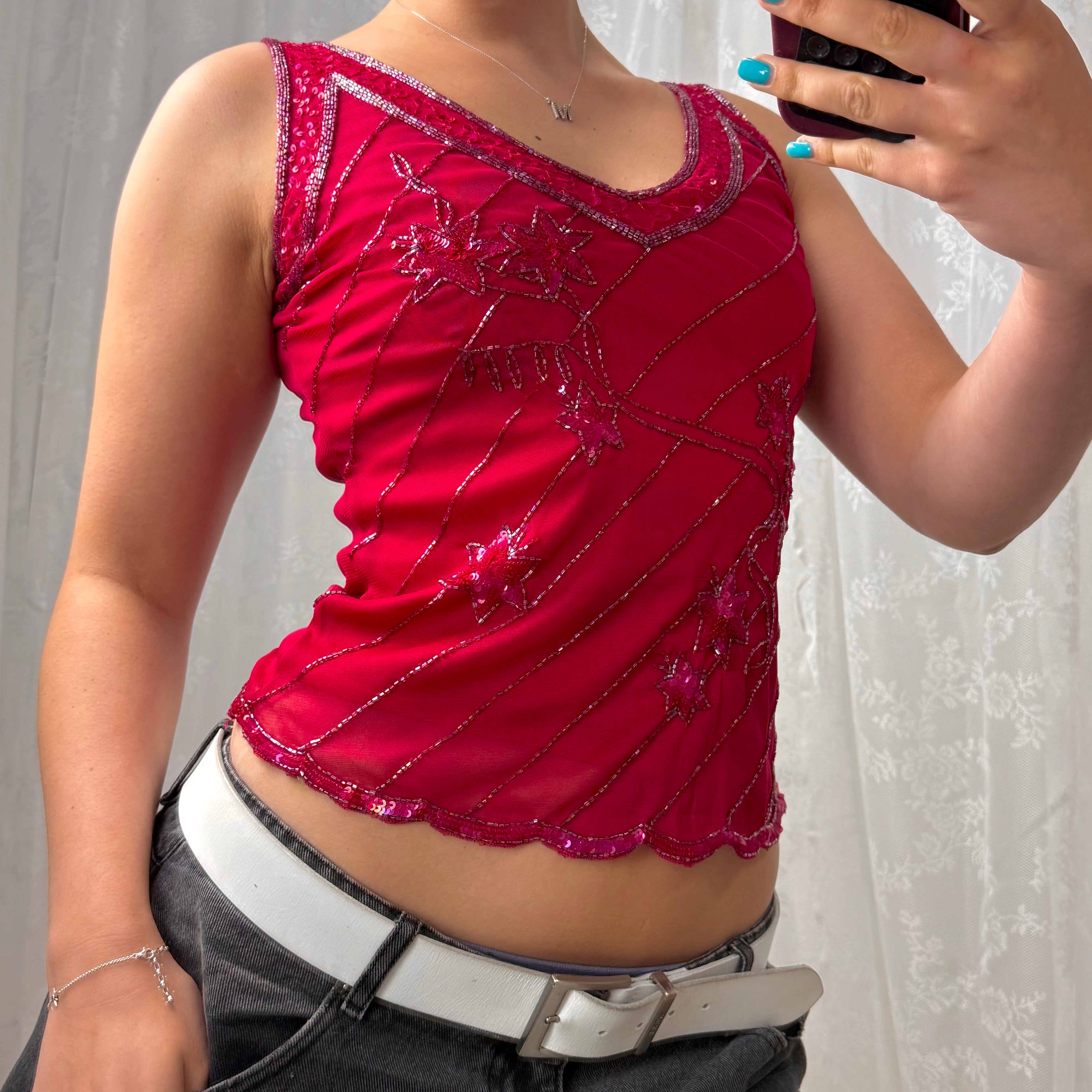 Pink sequin cami top