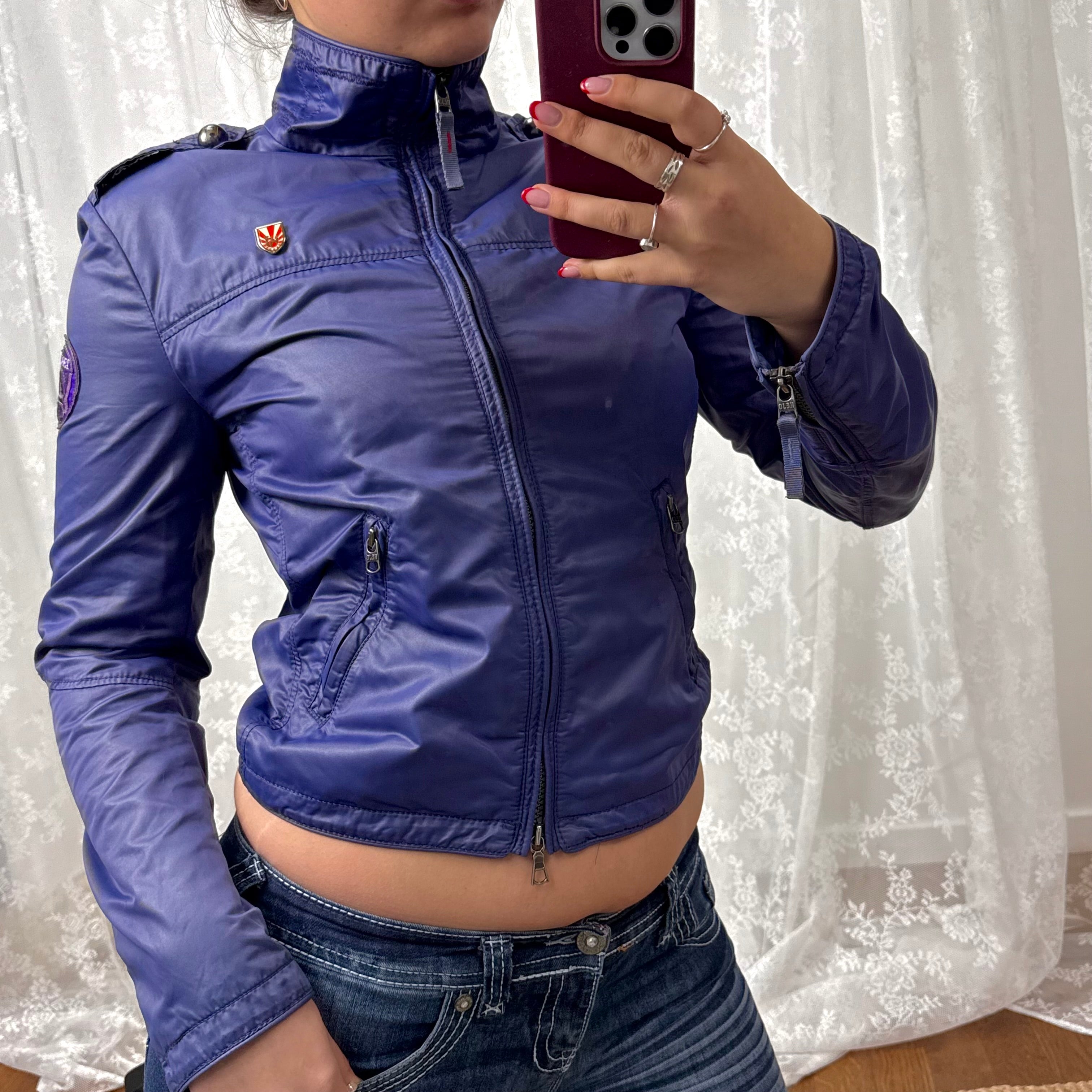 Purple shiny double zip lightweight jacket