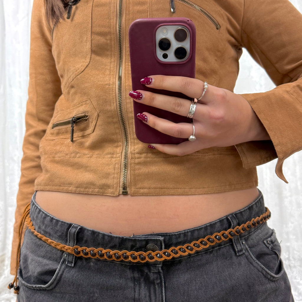 Brown and black beaded rope belt