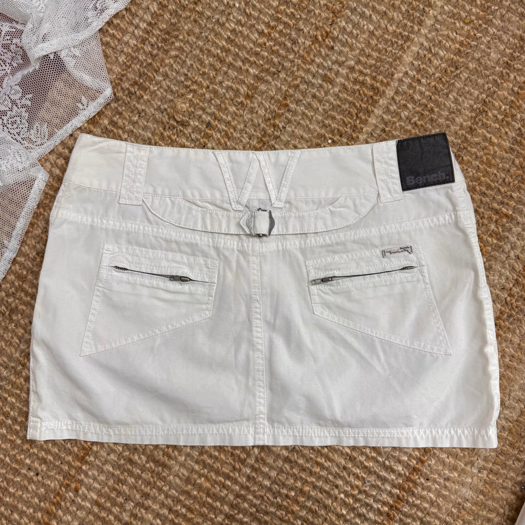 White low waisted denim mini skirt