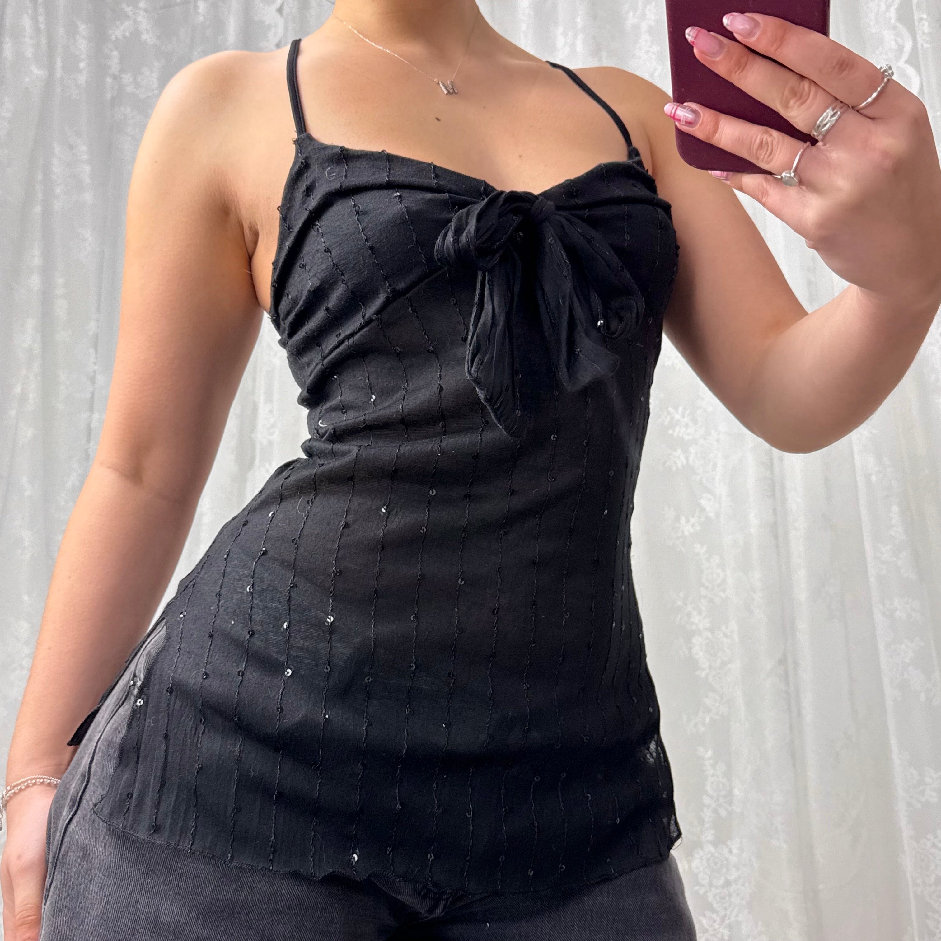 Black sequin cami top