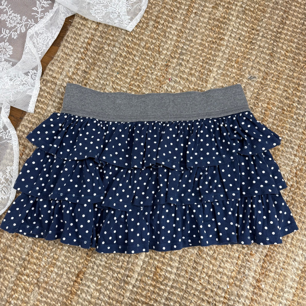 Blue and white polka dot ruffle skirt